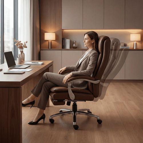 Silla Oficina Gerencial Asiento De Cuero Pata Acero Premium Color Café Material Del Tapizado Cuero-4