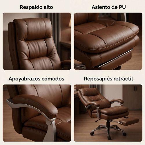 Silla Oficina Gerencial Asiento De Cuero Pata Acero Premium Color Café Material Del Tapizado Cuero-5