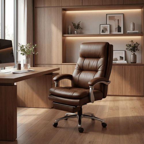 Silla Oficina Gerencial Asiento De Cuero Pata Acero Premium Color Café Material Del Tapizado Cuero-6