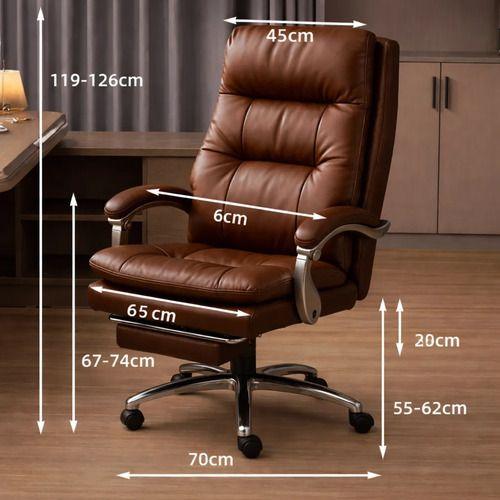 Silla Oficina Gerencial Asiento De Cuero Pata Acero Premium Color Café Material Del Tapizado Cuero-7