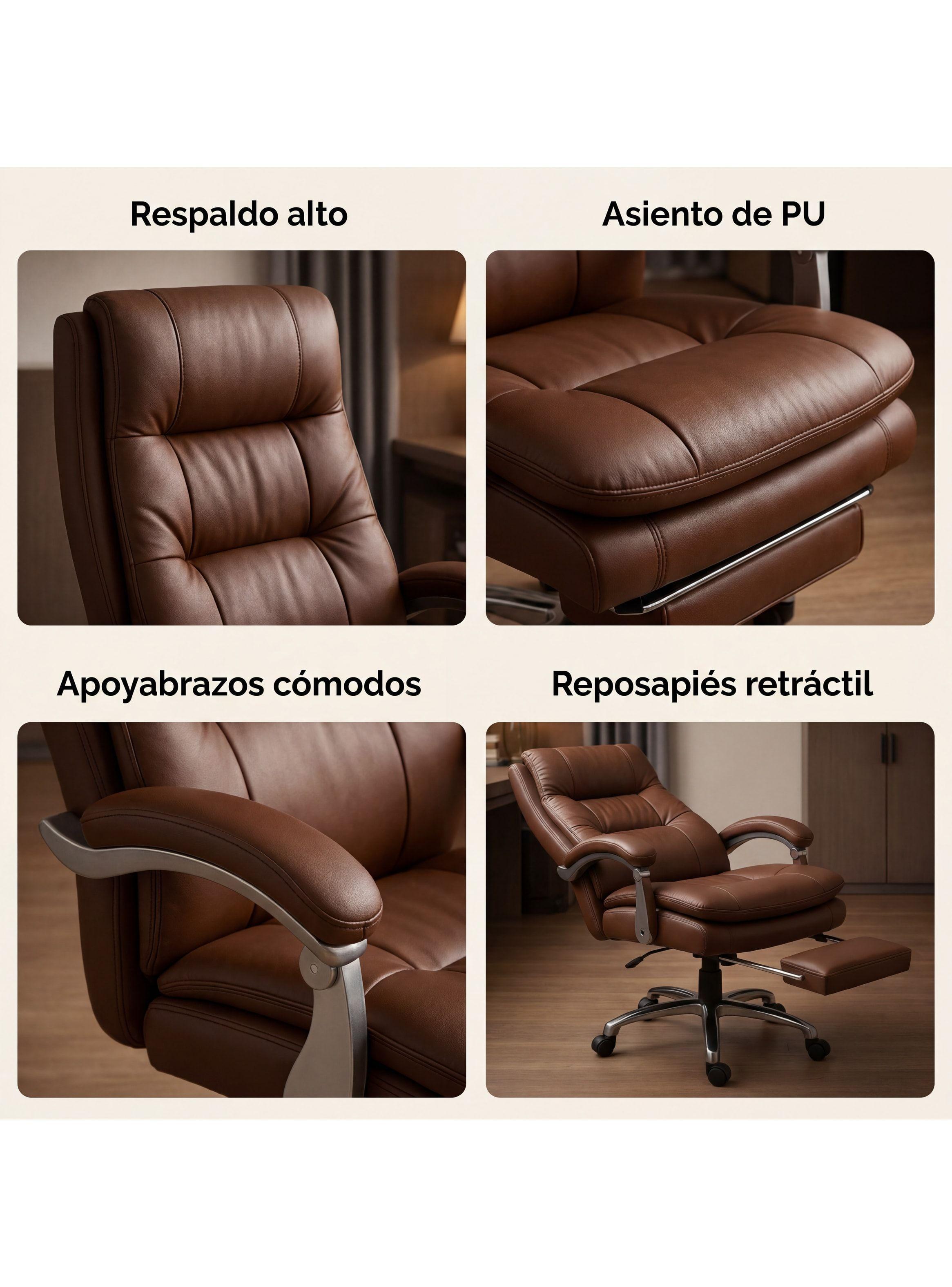 Silla Oficina Gerencial Asiento De Cuero Pata Acero Premium Color Café Material Del Tapizado Cuero-4
