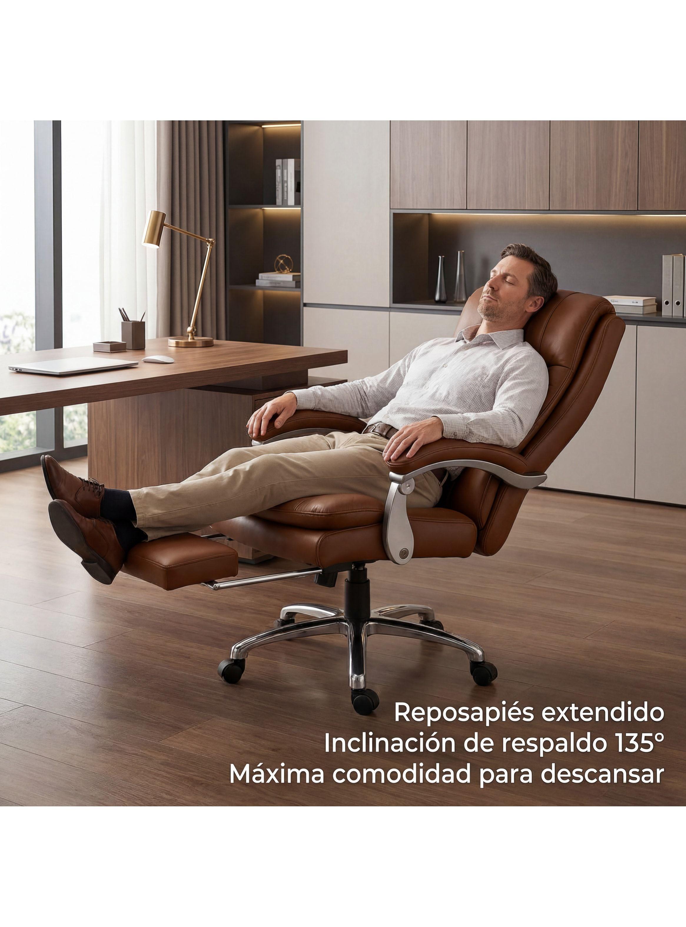 Silla Oficina Gerencial Asiento De Cuero Pata Acero Premium Color Café Material Del Tapizado Cuero-5