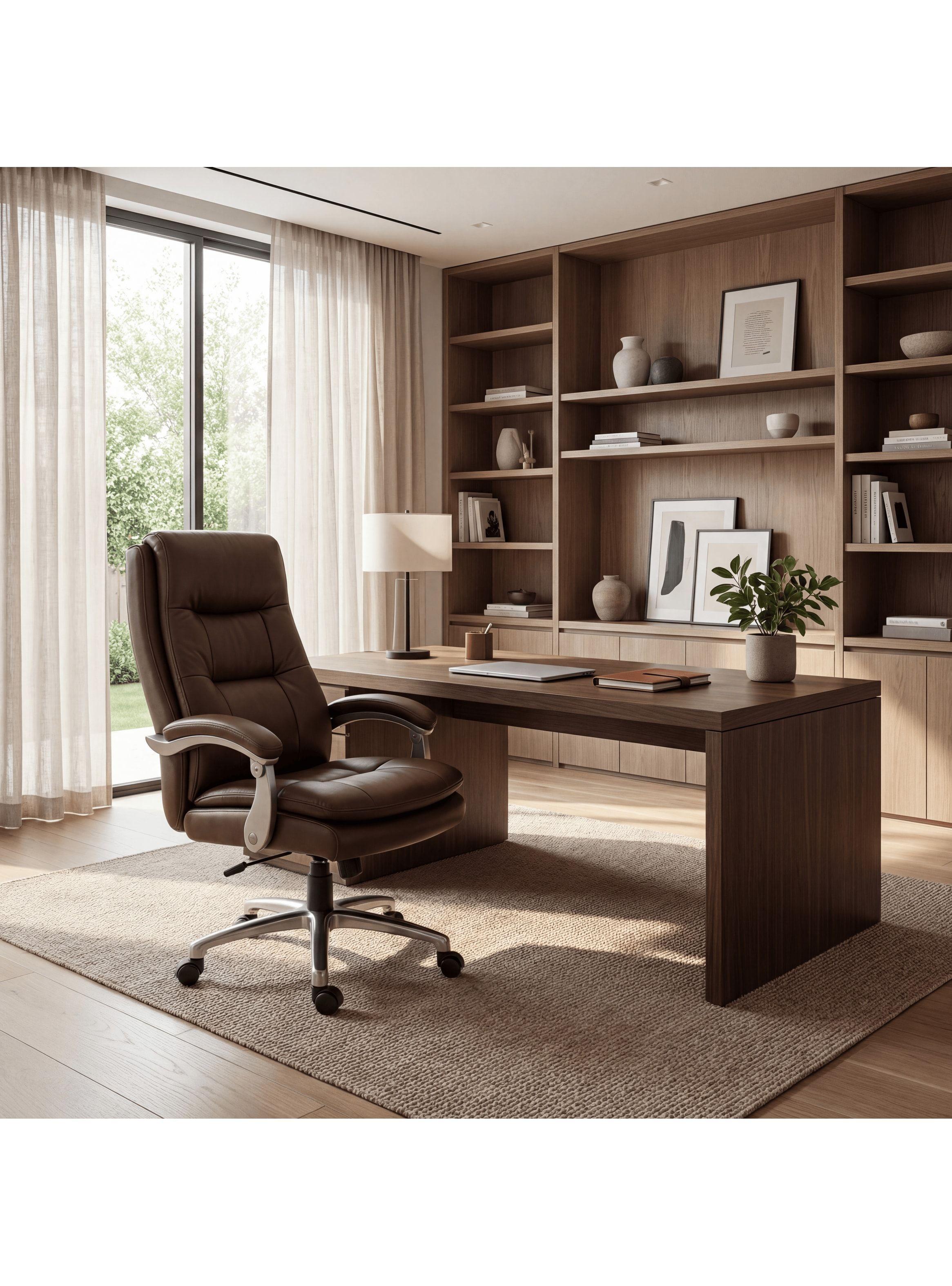 Silla Oficina Gerencial Asiento De Cuero Pata Acero Premium Color Café Material Del Tapizado Cuero-8