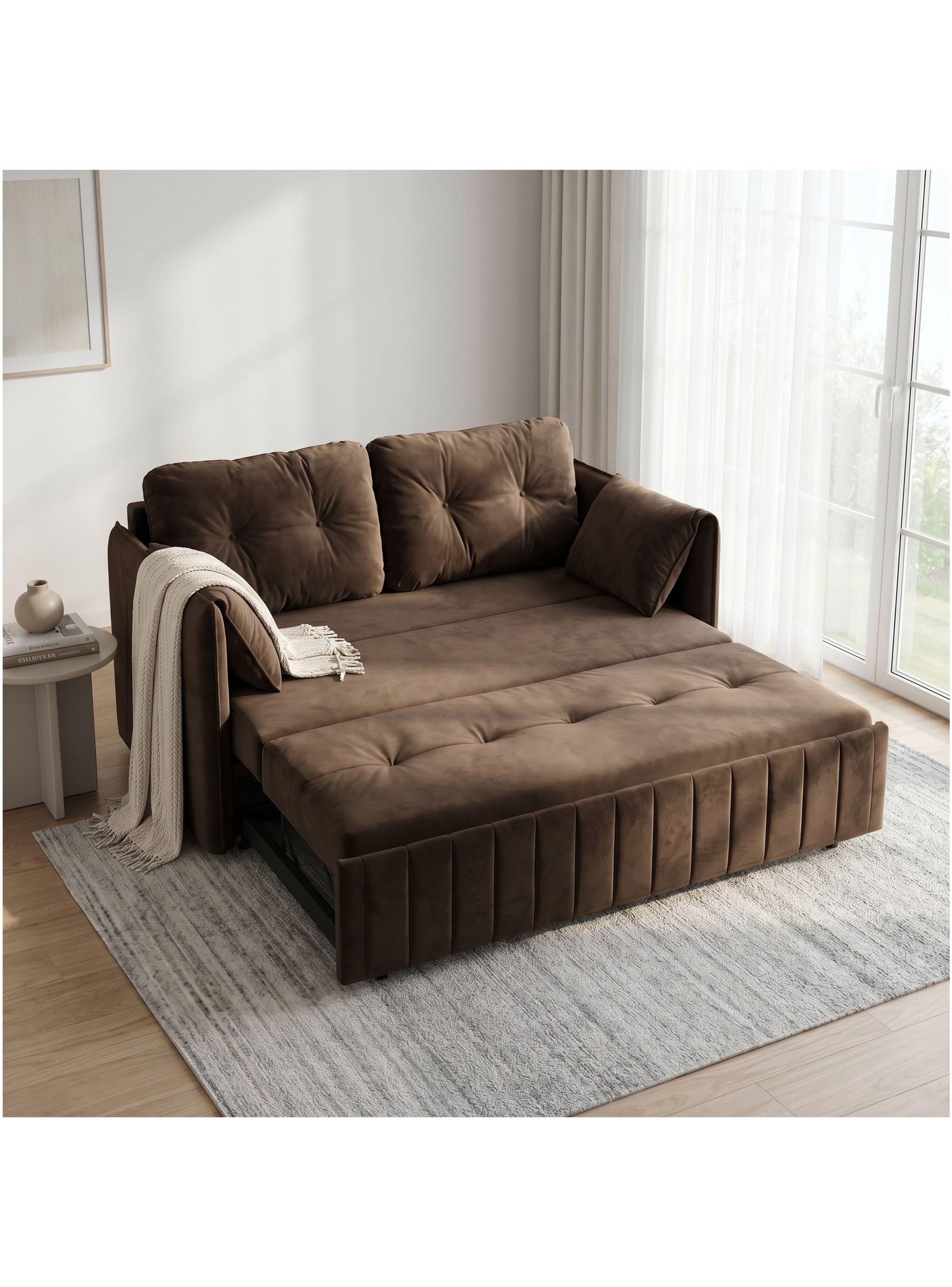 Sofa Cama 140cm Tela Tecnica Base Fierro Con Almacenamiento Marrón Liso-0