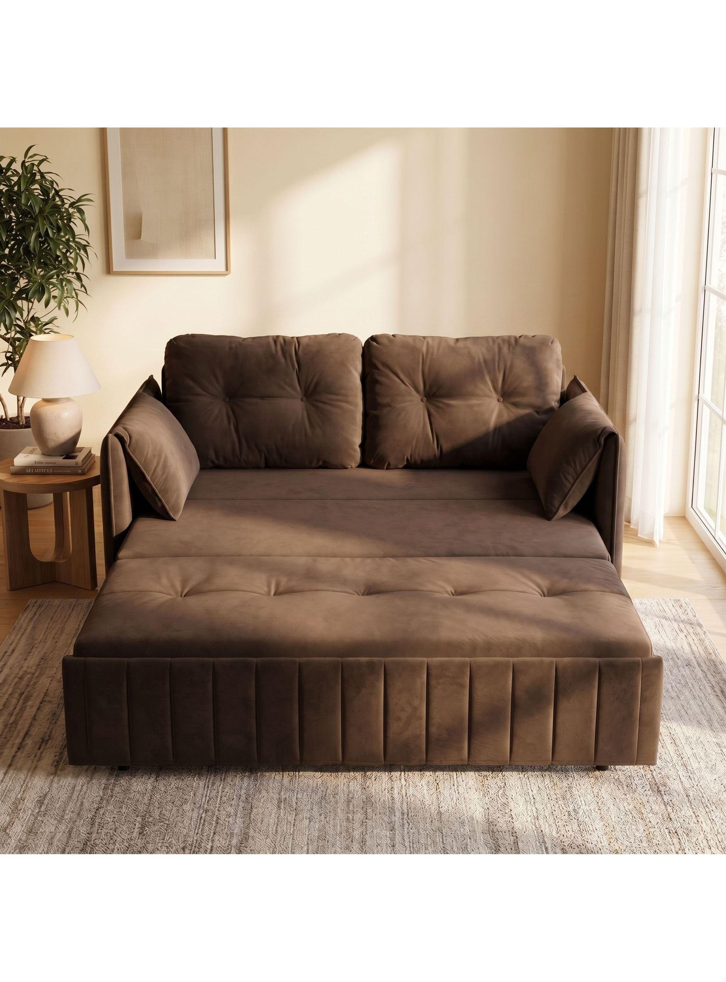 Sofa Cama 140cm Tela Tecnica Base Fierro Con Almacenamiento Marrón Liso-1