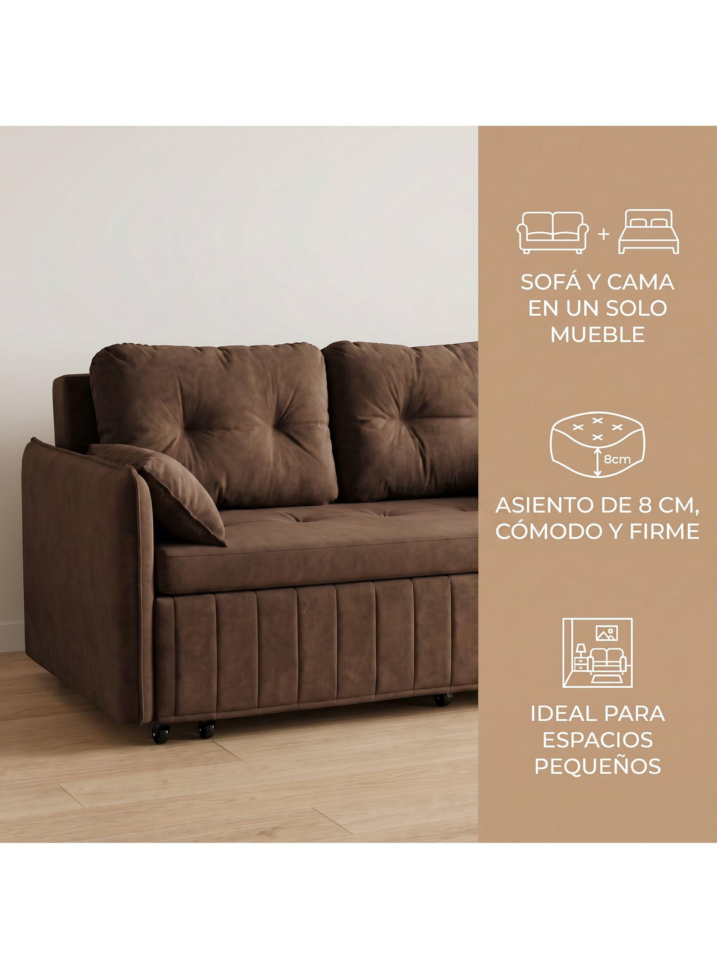Sofa Cama 140cm Tela Tecnica Base Fierro Con Almacenamiento Marrón Liso-3