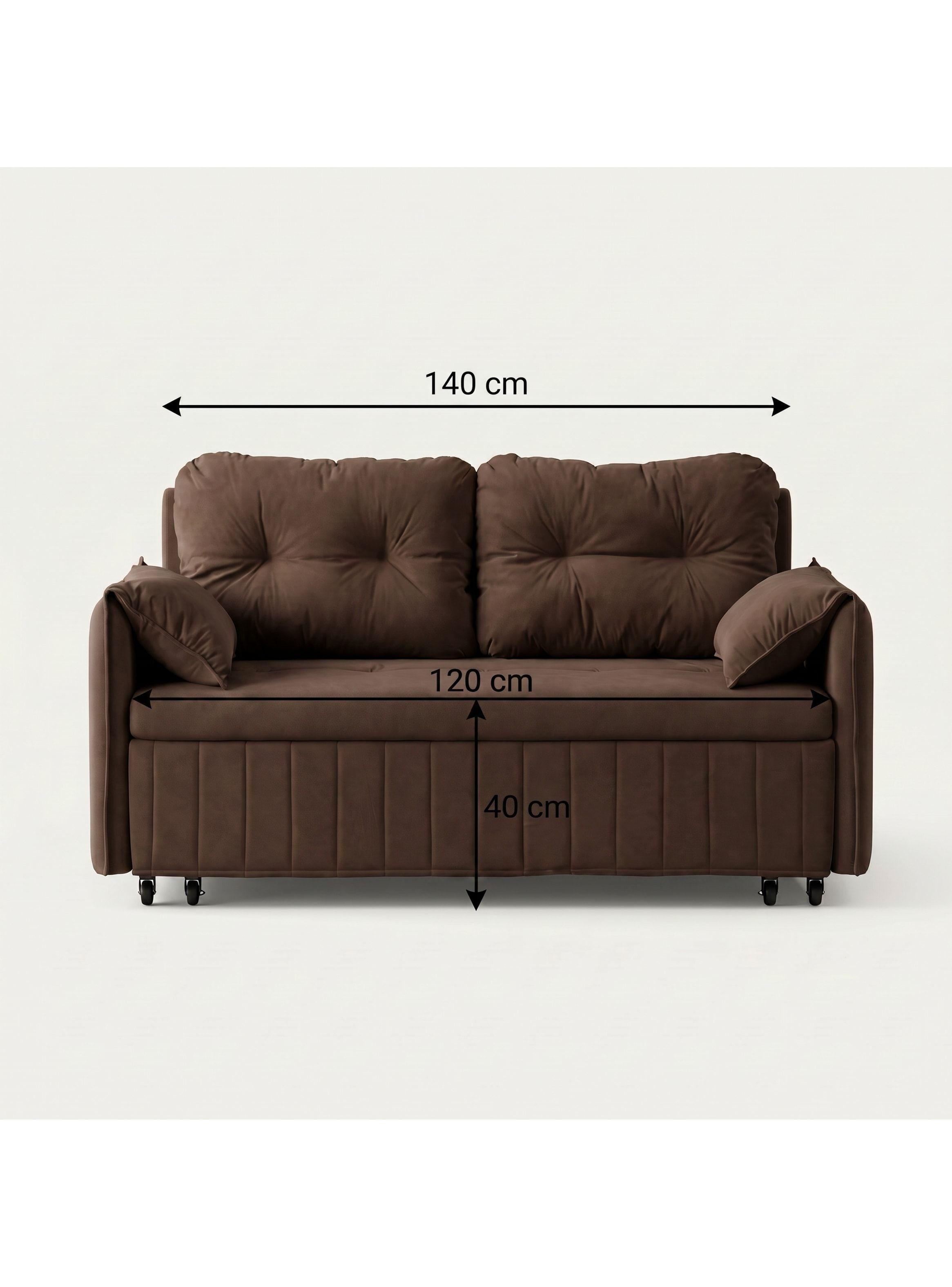 Sofa Cama 140cm Tela Tecnica Base Fierro Con Almacenamiento Marrón Liso-4