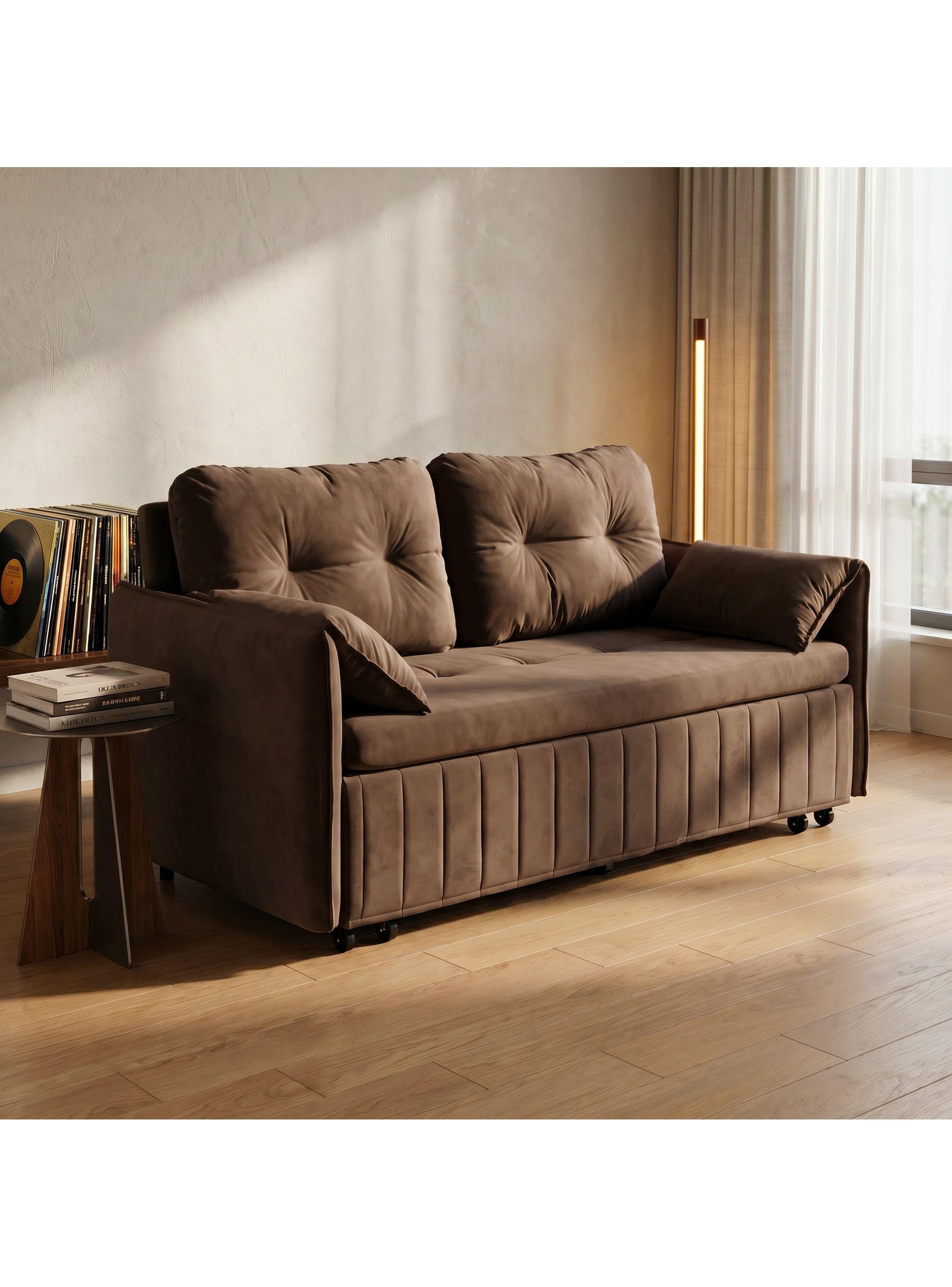 Sofa Cama 140cm Tela Tecnica Base Fierro Con Almacenamiento Marrón Liso-5
