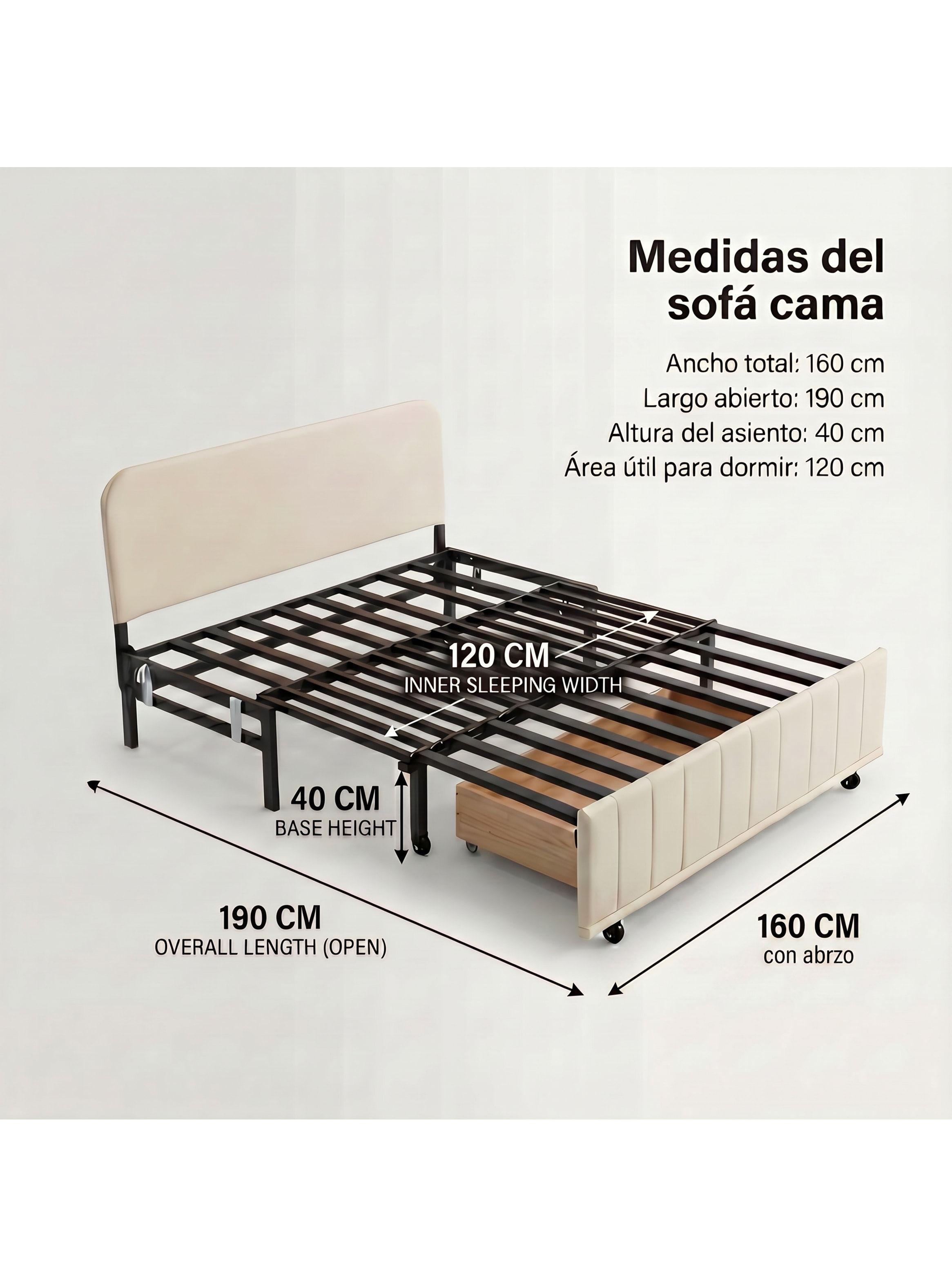 Sofa Cama 140cm Tela Tecnica Base Fierro Con Almacenamiento Marrón Liso-8