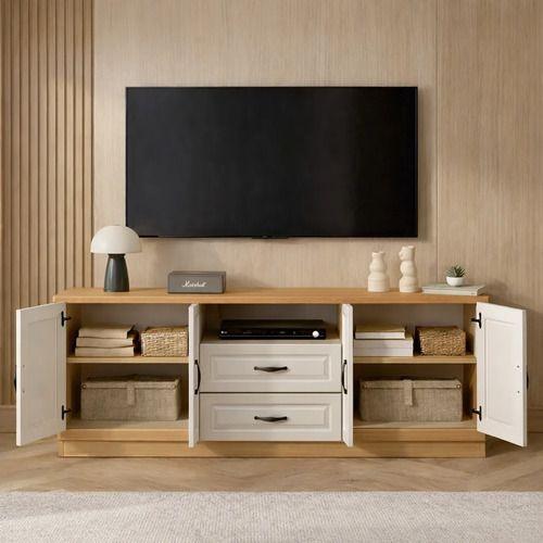 Rack Tv 140x30x60cm Alto Estilo Europeo Hecho En Melamina Color Marrón-2