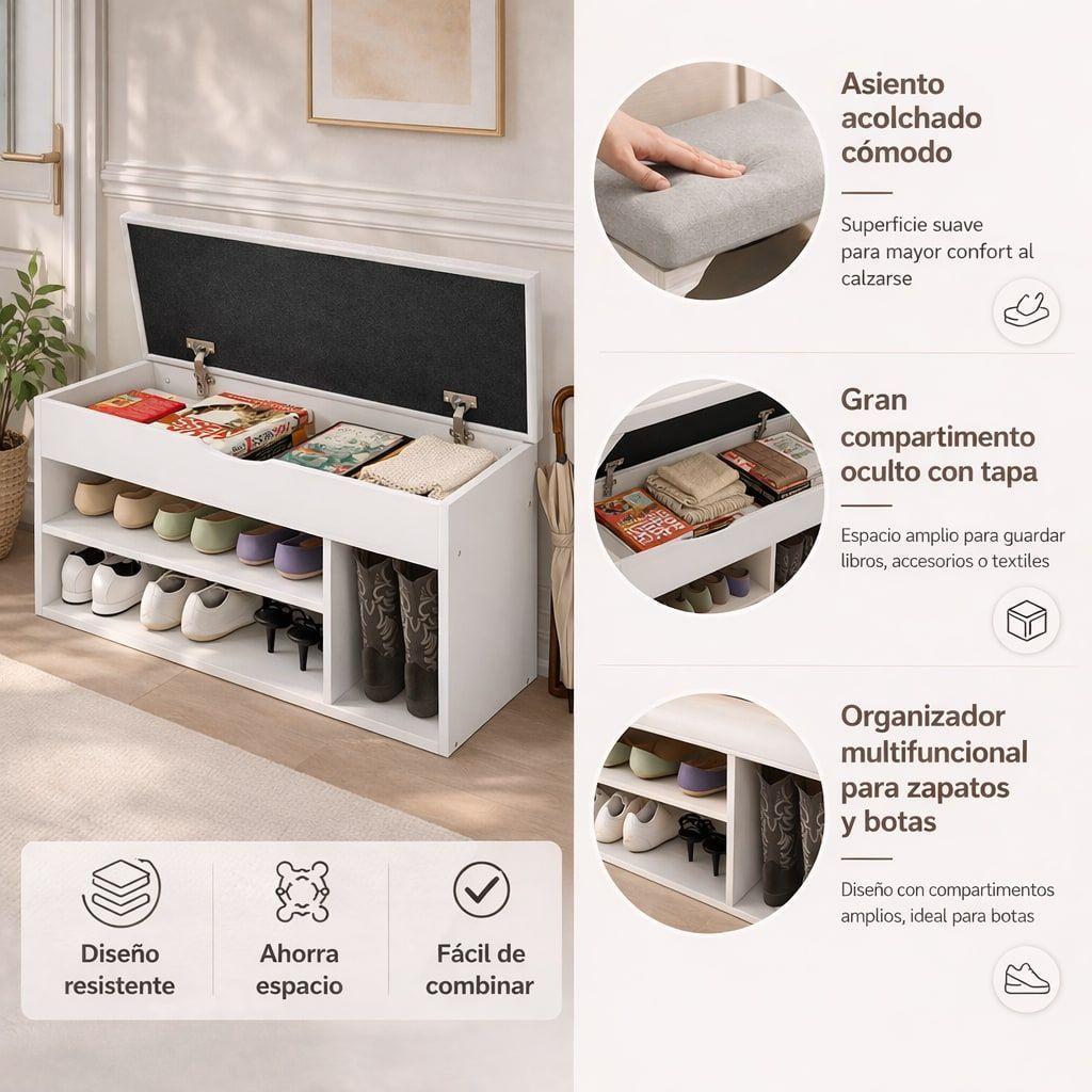 Zapatero Organizador Zapatos Banca Probador De Zapato Bota Blanca-4