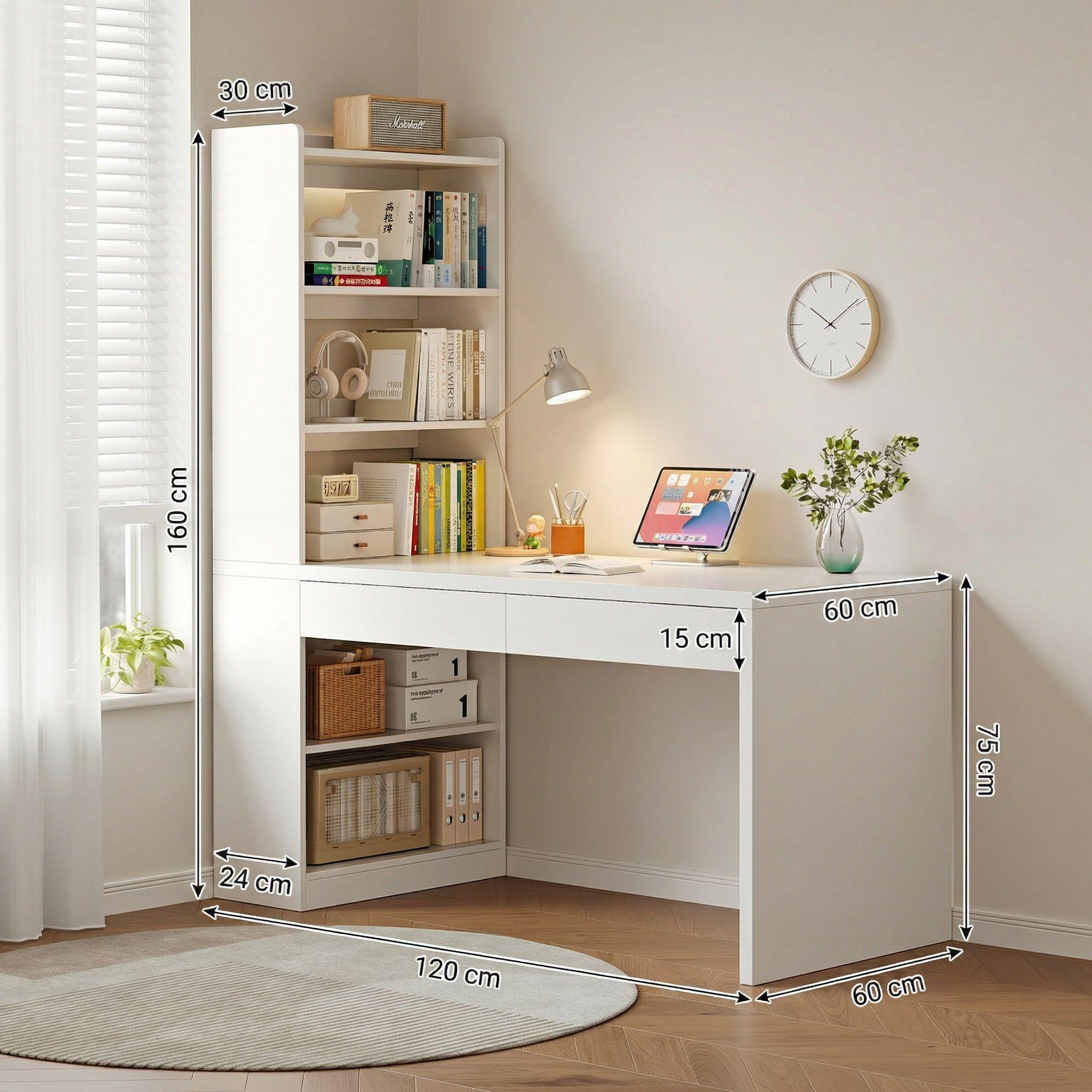 Escritorio Rocio Moderno Con Estantería Lateral 2 Cajones Blanco-2