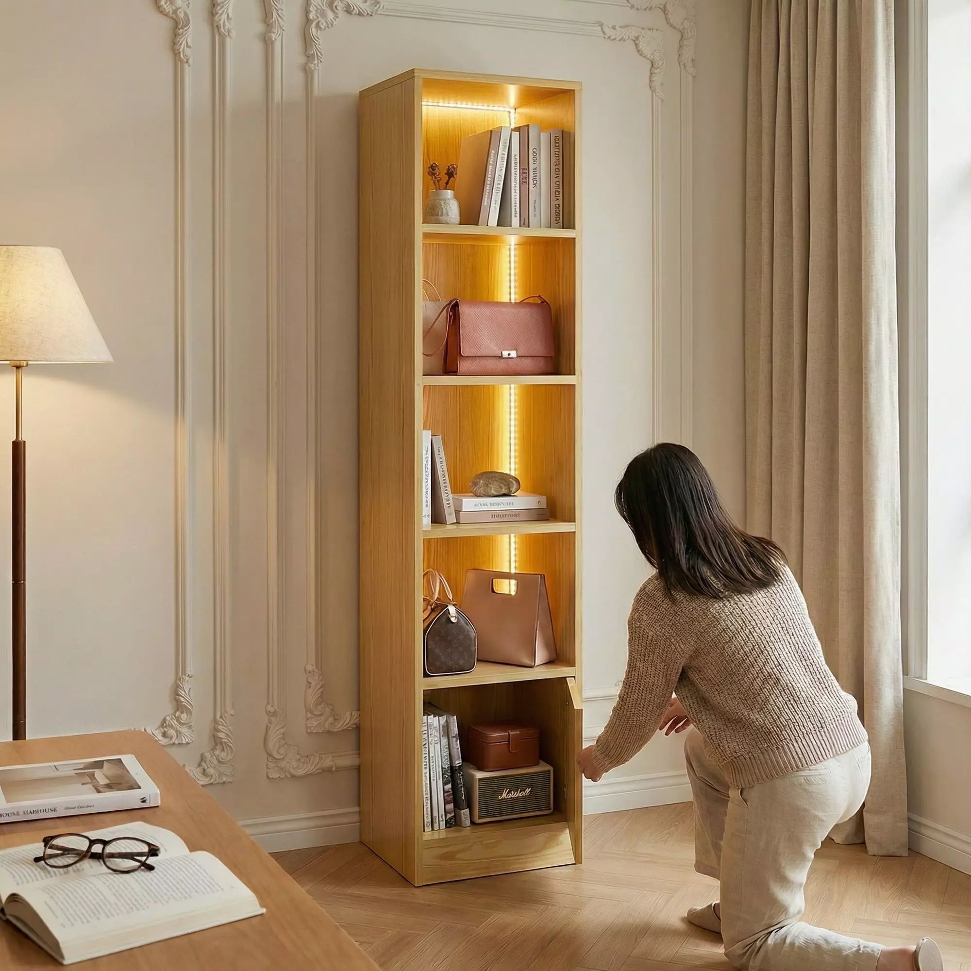 Estante Repisa Para Libros Decoración Con Luz 40 De Ancho Marrón-7