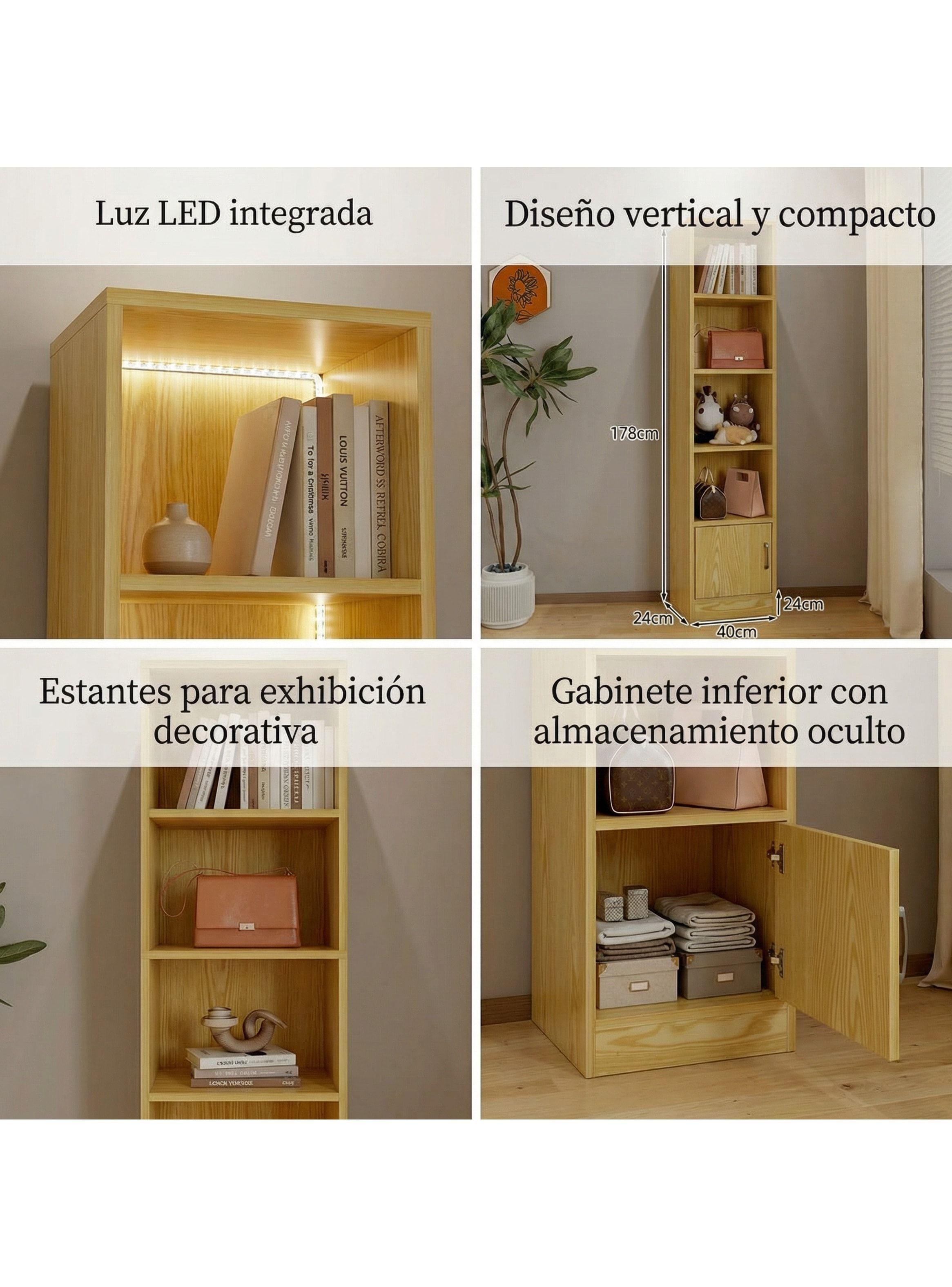 Estante Repisa Para Libros Decoración Con Luz 40 De Ancho Marrón-3
