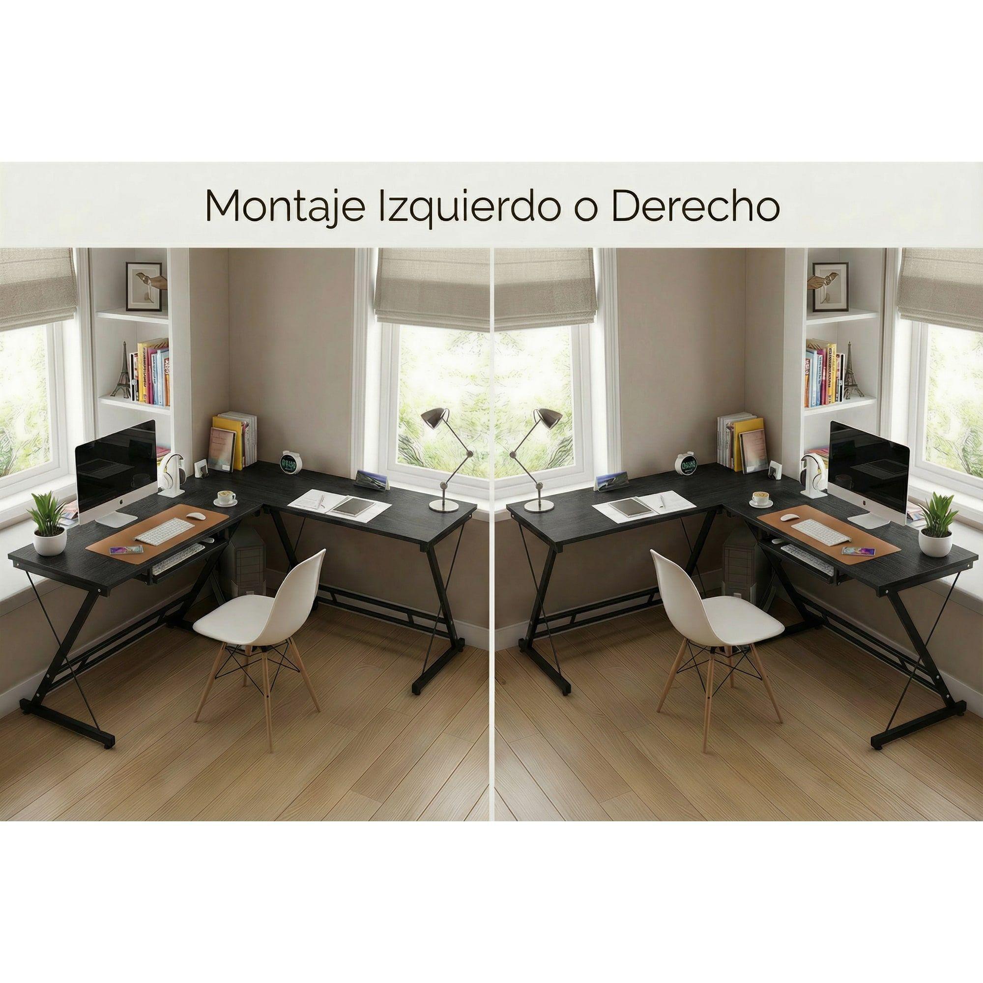 Escritorio Esquinero Forma L Base Metal Oficina 161x51x74cm Negro-6