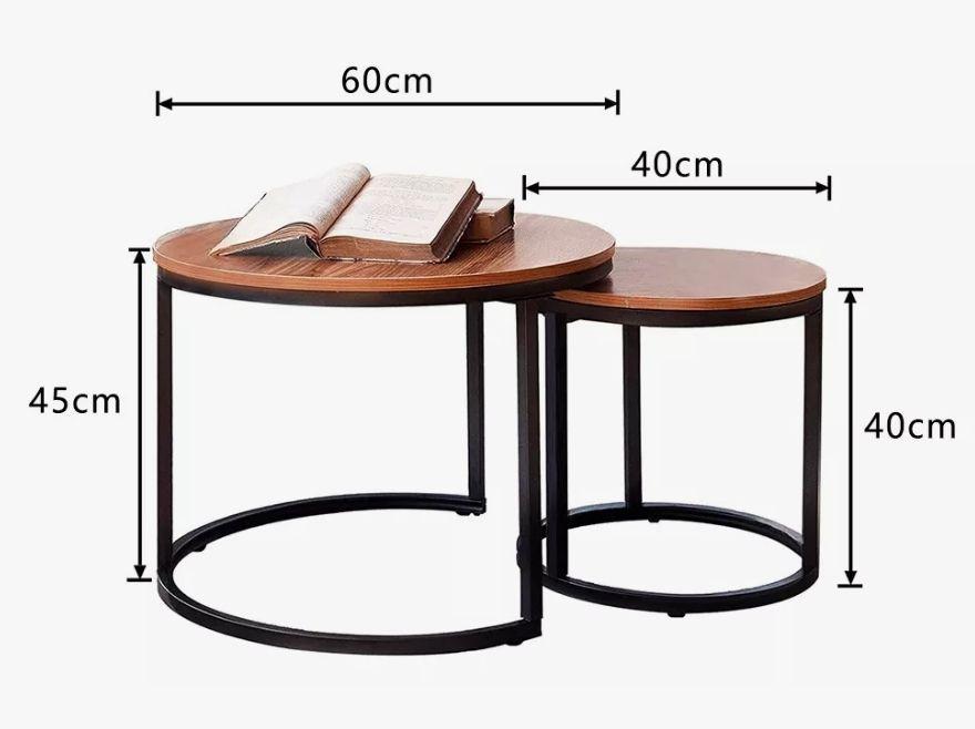 Juego Mesa De Centro Lateral Living Redonda Doble Madera-7