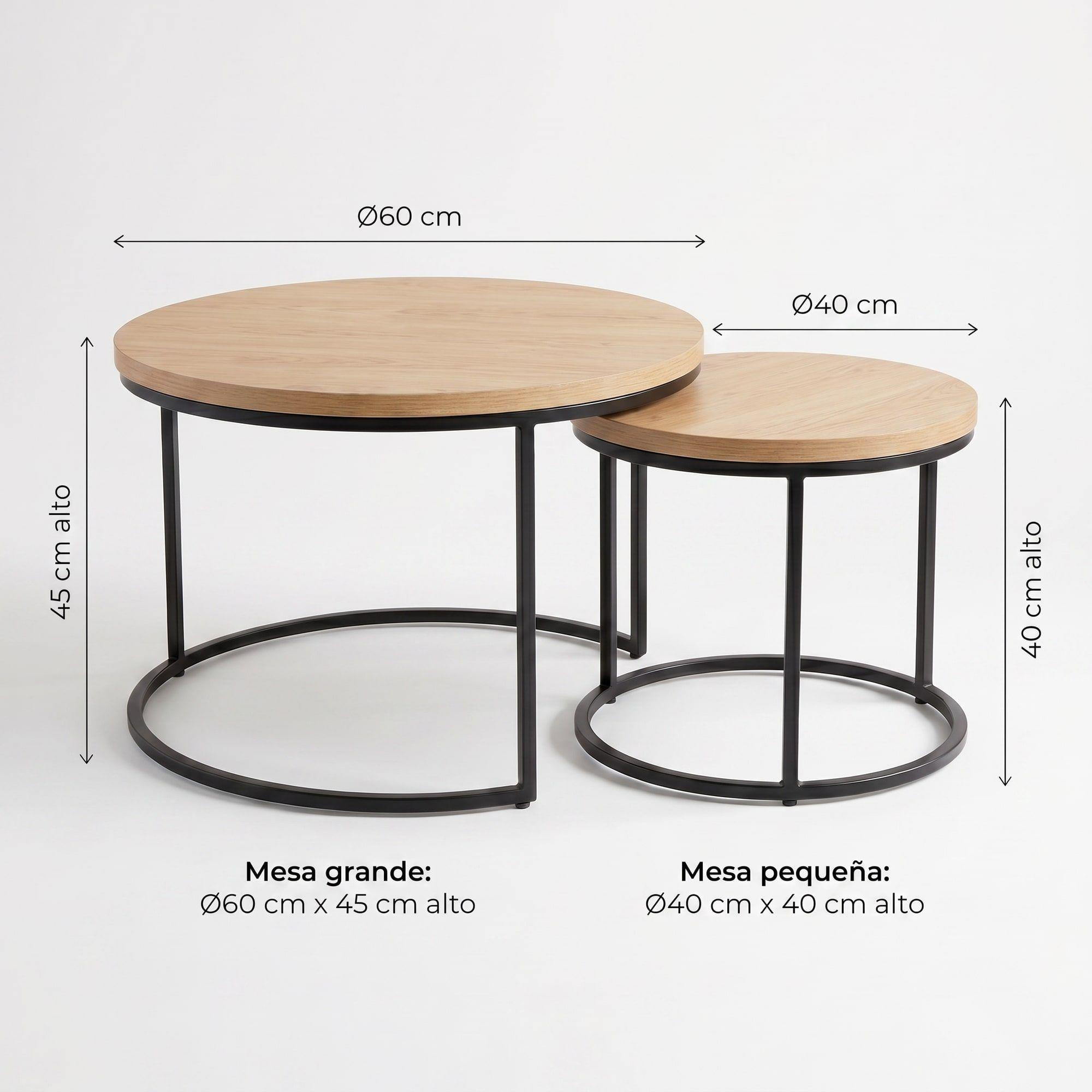 Juego Mesa De Centro Lateral Living Redonda Doble Madera-2