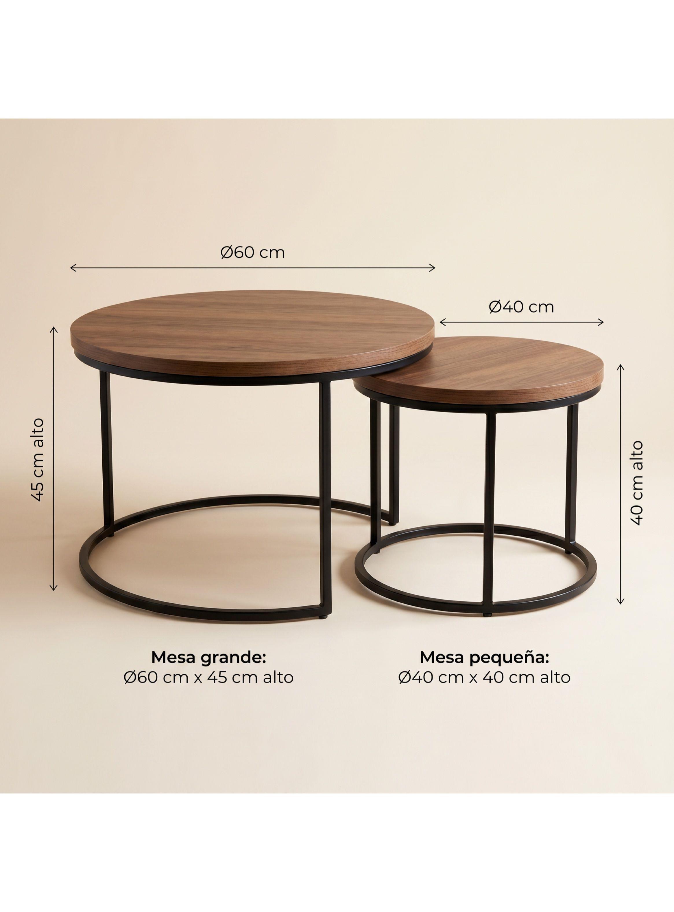 Juego Mesa De Centro Lateral Living Redonda Doble Madera-2