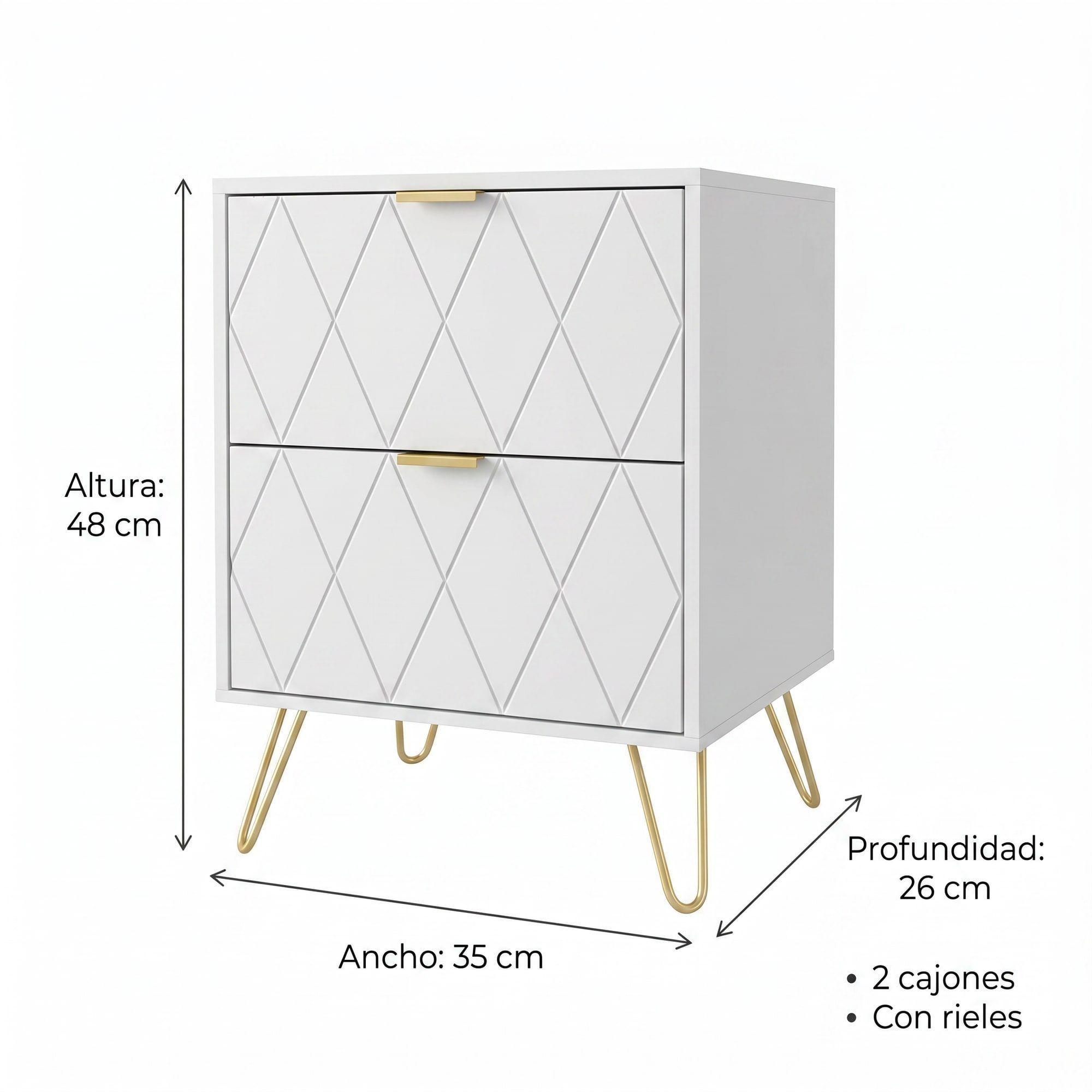 Velador Con Cajones Diseño Norte Americano 35*26*48cm Blanco-2