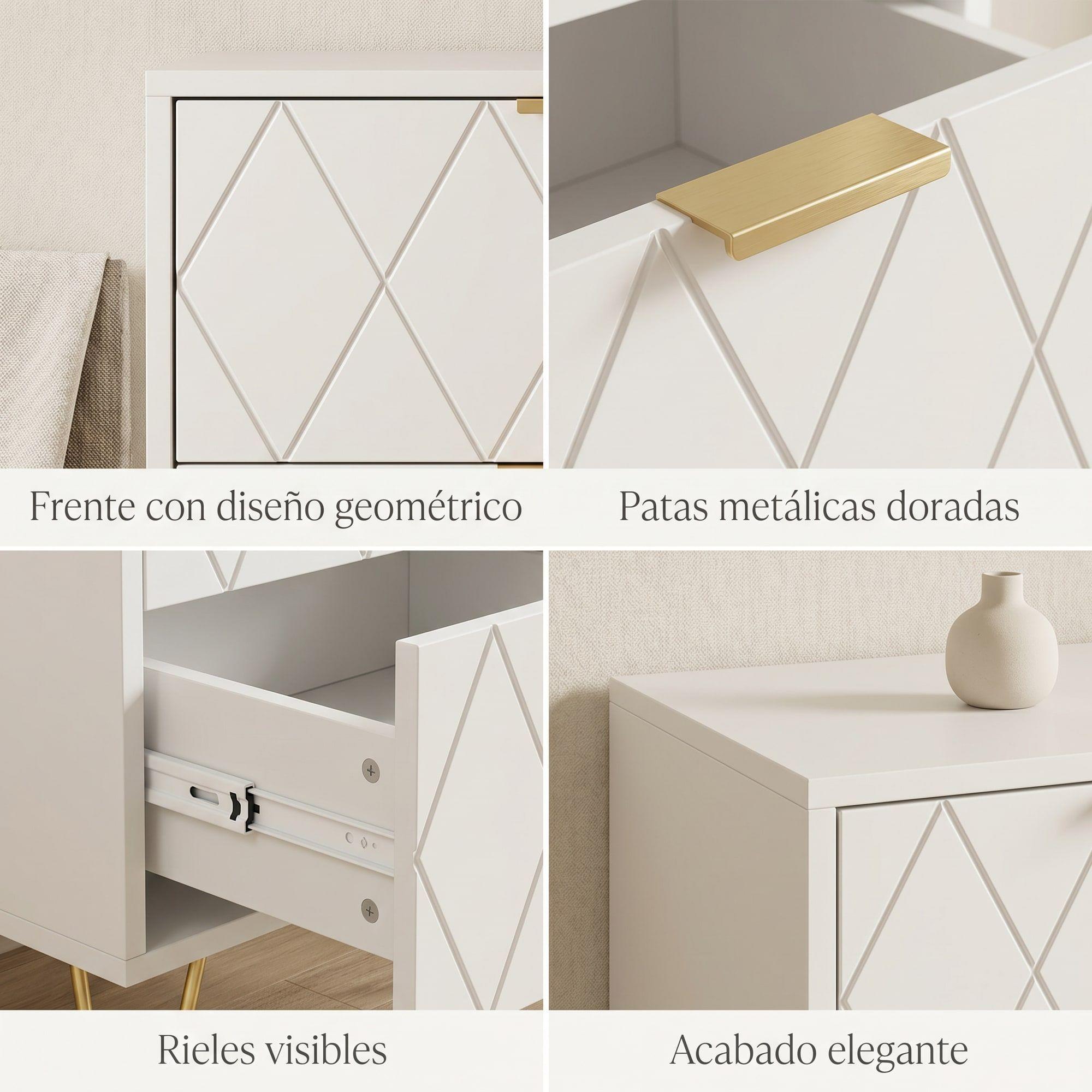 Velador Con Cajones Diseño Norte Americano 35*26*48cm Blanco-3