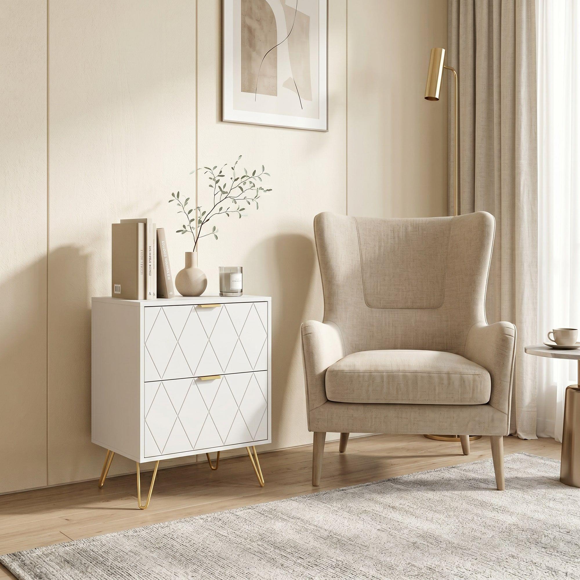 Velador Con Cajones Diseño Norte Americano 35*26*48cm Blanco-4