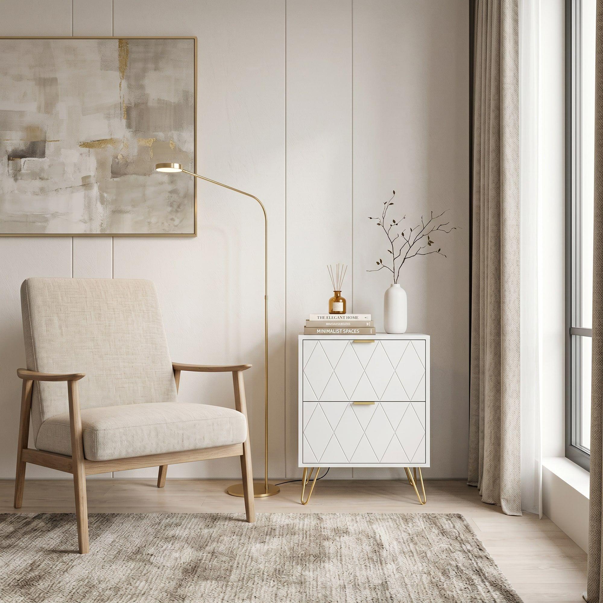 Velador Con Cajones Diseño Norte Americano 35*26*48cm Blanco-6