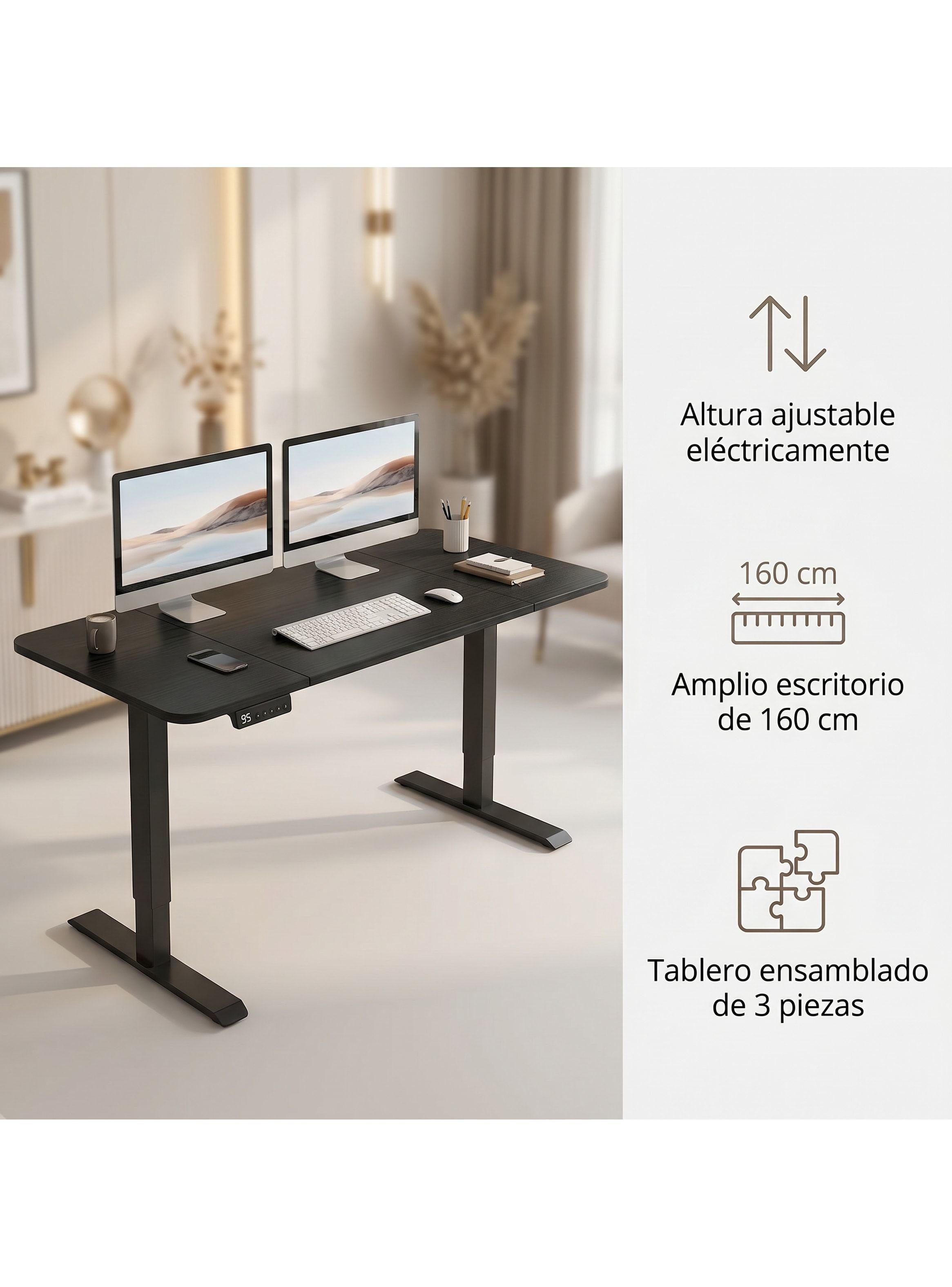 Escritorio Altura Ajustable Eléctrico 160x60cm Profesional Negro-1