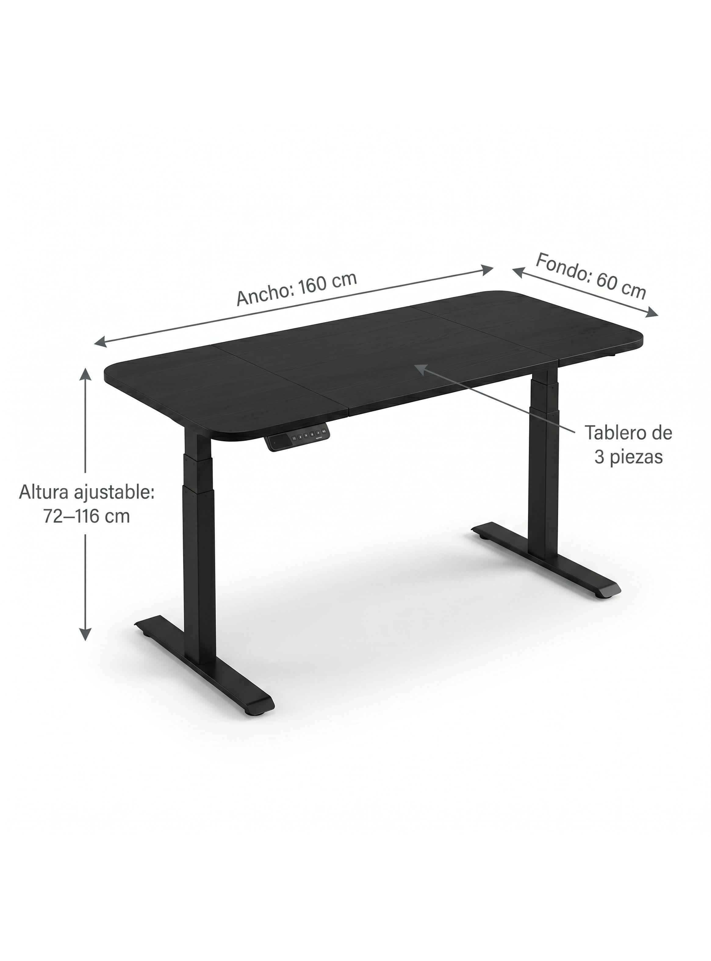 Escritorio Altura Ajustable Eléctrico 160x60cm Profesional Negro-2