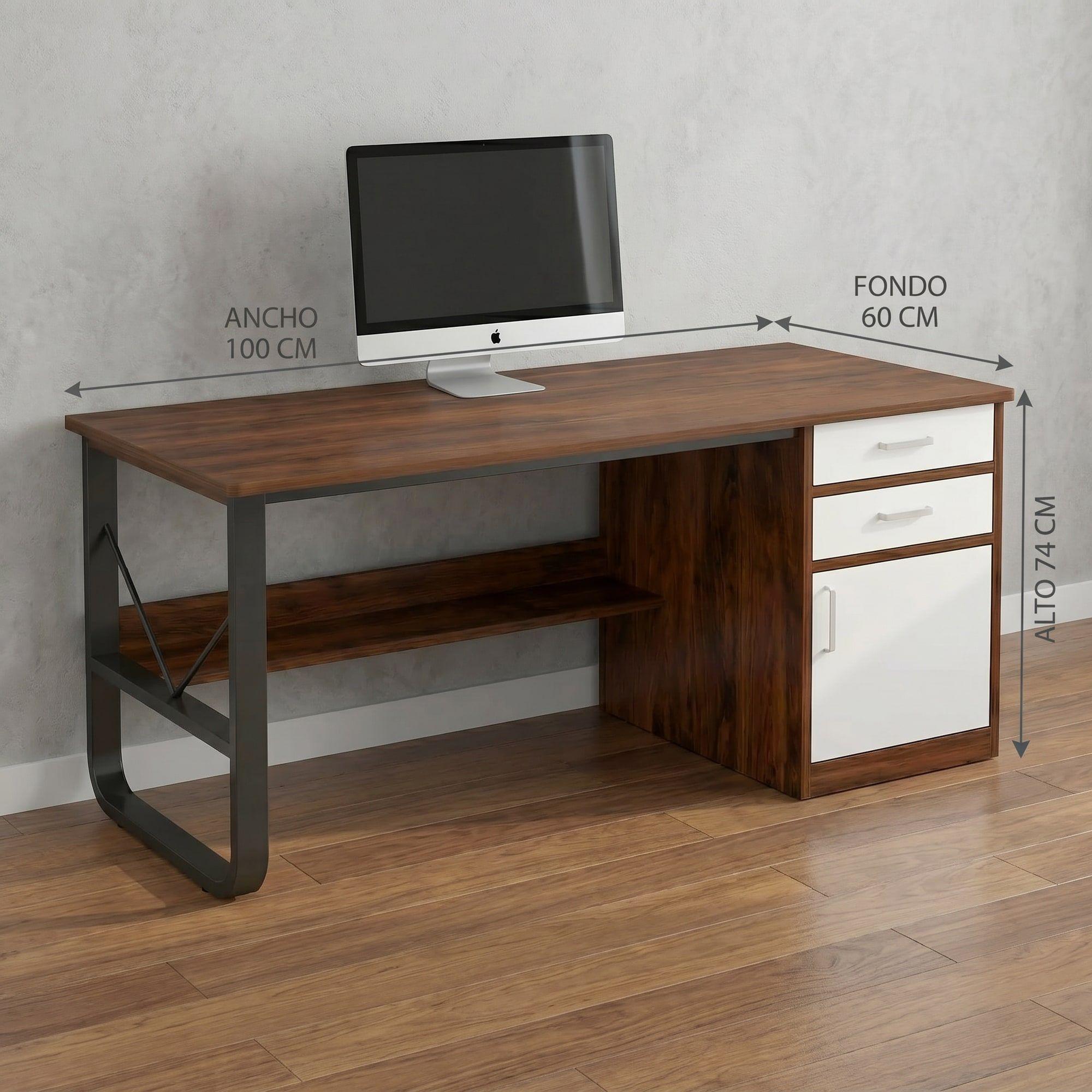 Escritorio Moderno Con Cajoneras 100x60x72cm Para Oficina Marrón Oscuro-2