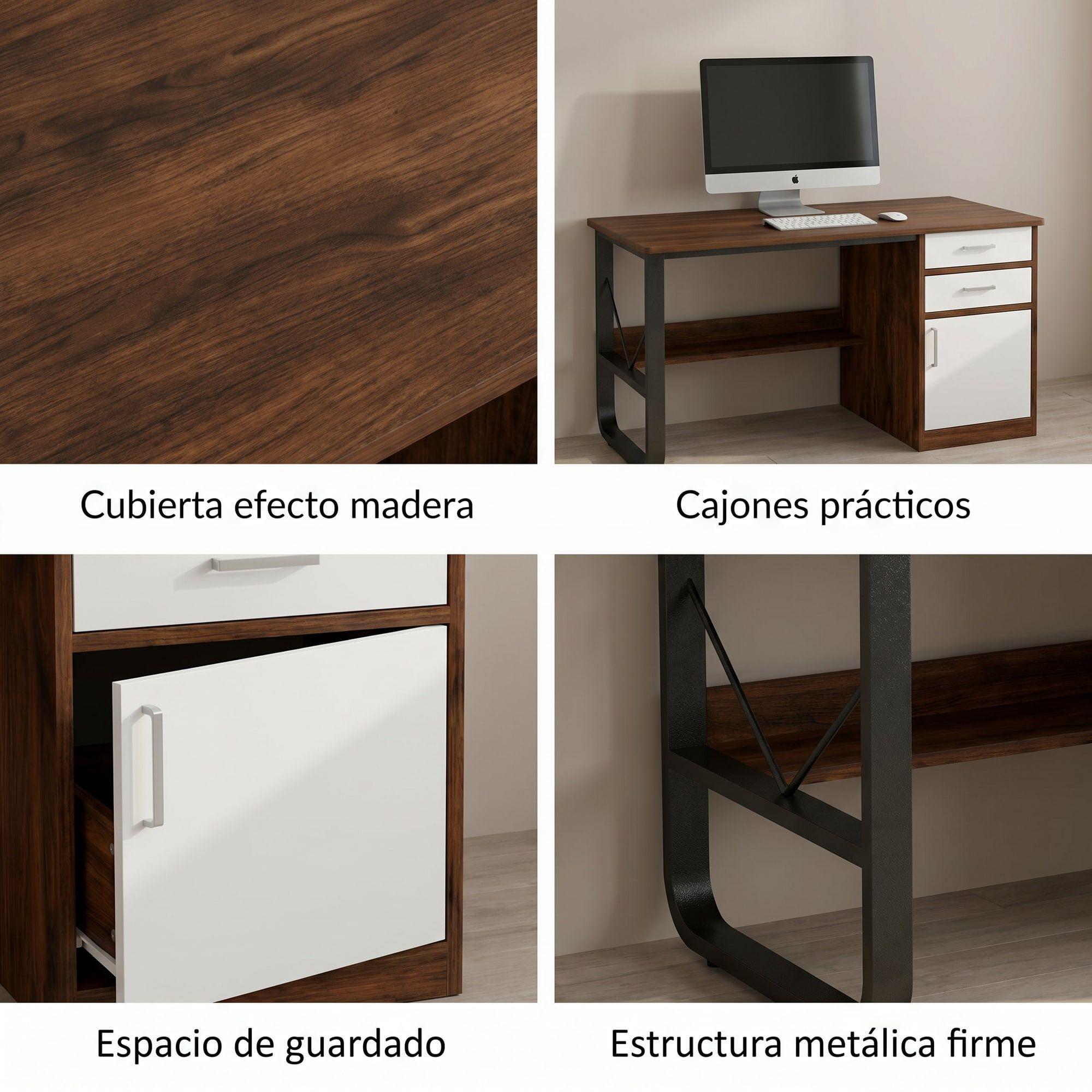 Escritorio Moderno Con Cajoneras 100x60x72cm Para Oficina Marrón Oscuro-3
