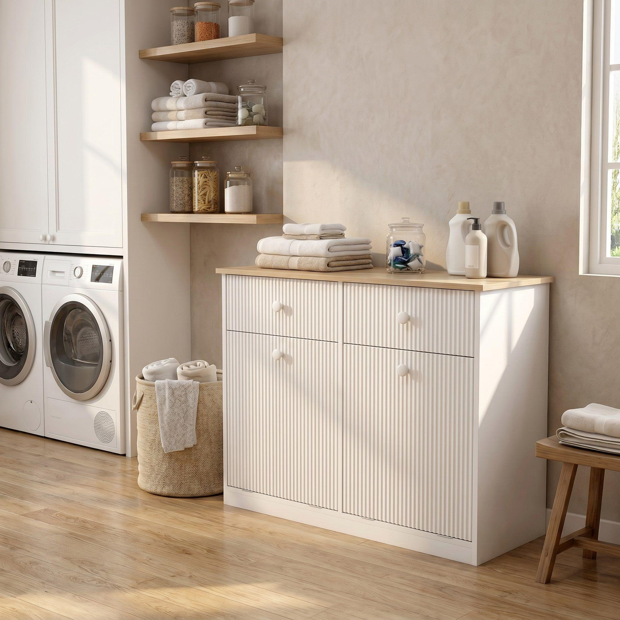 Mueble Cocina Depensa Aparador Comedor 2 Cestos Basurero Blanco-5