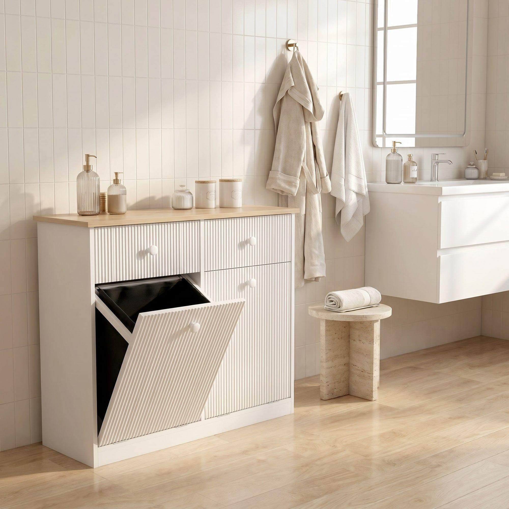 Mueble Cocina Depensa Aparador Comedor 2 Cestos Basurero Blanco-6