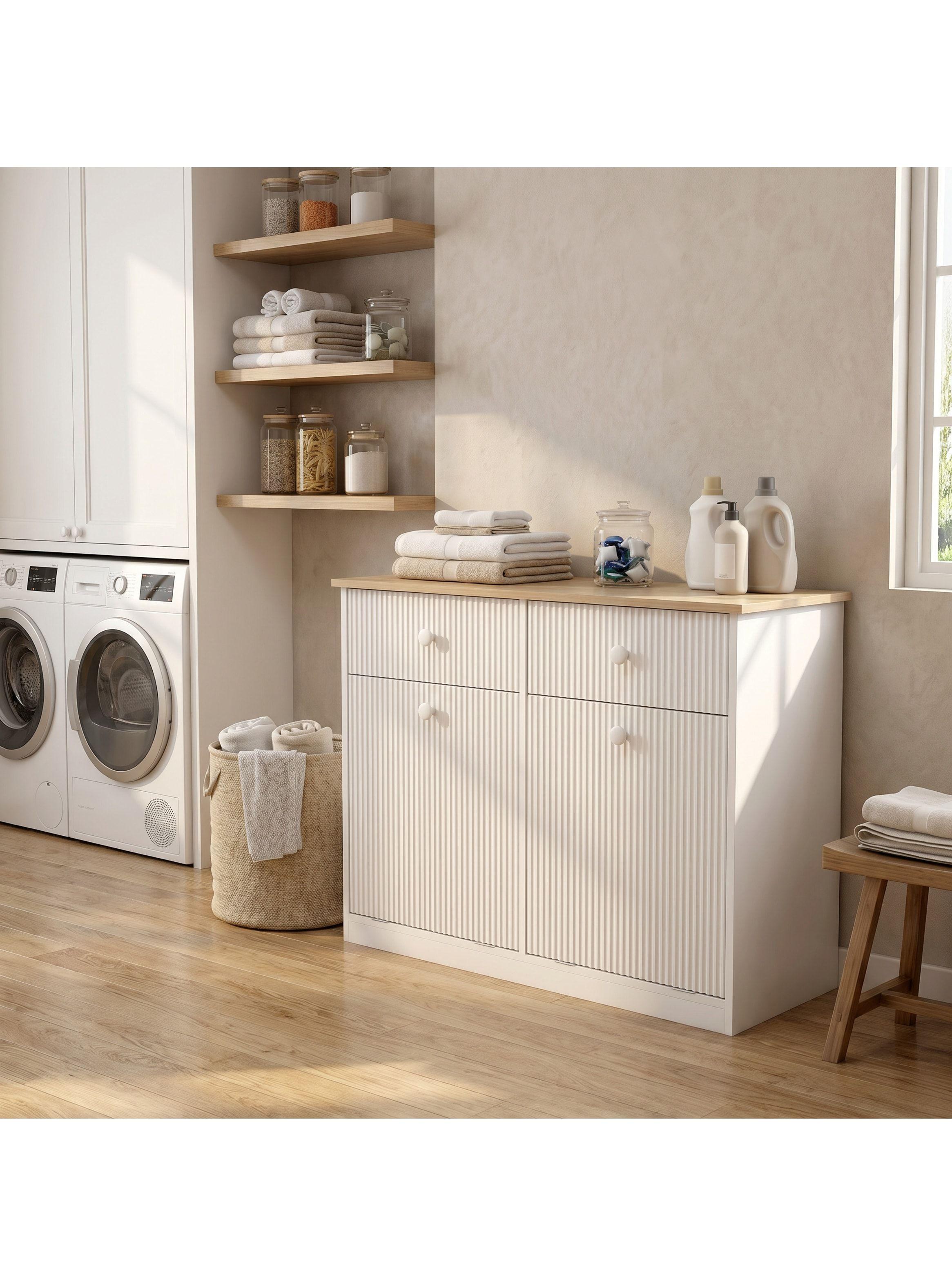 Mueble Cocina Depensa Aparador Comedor 2 Cestos Basurero Blanco-5