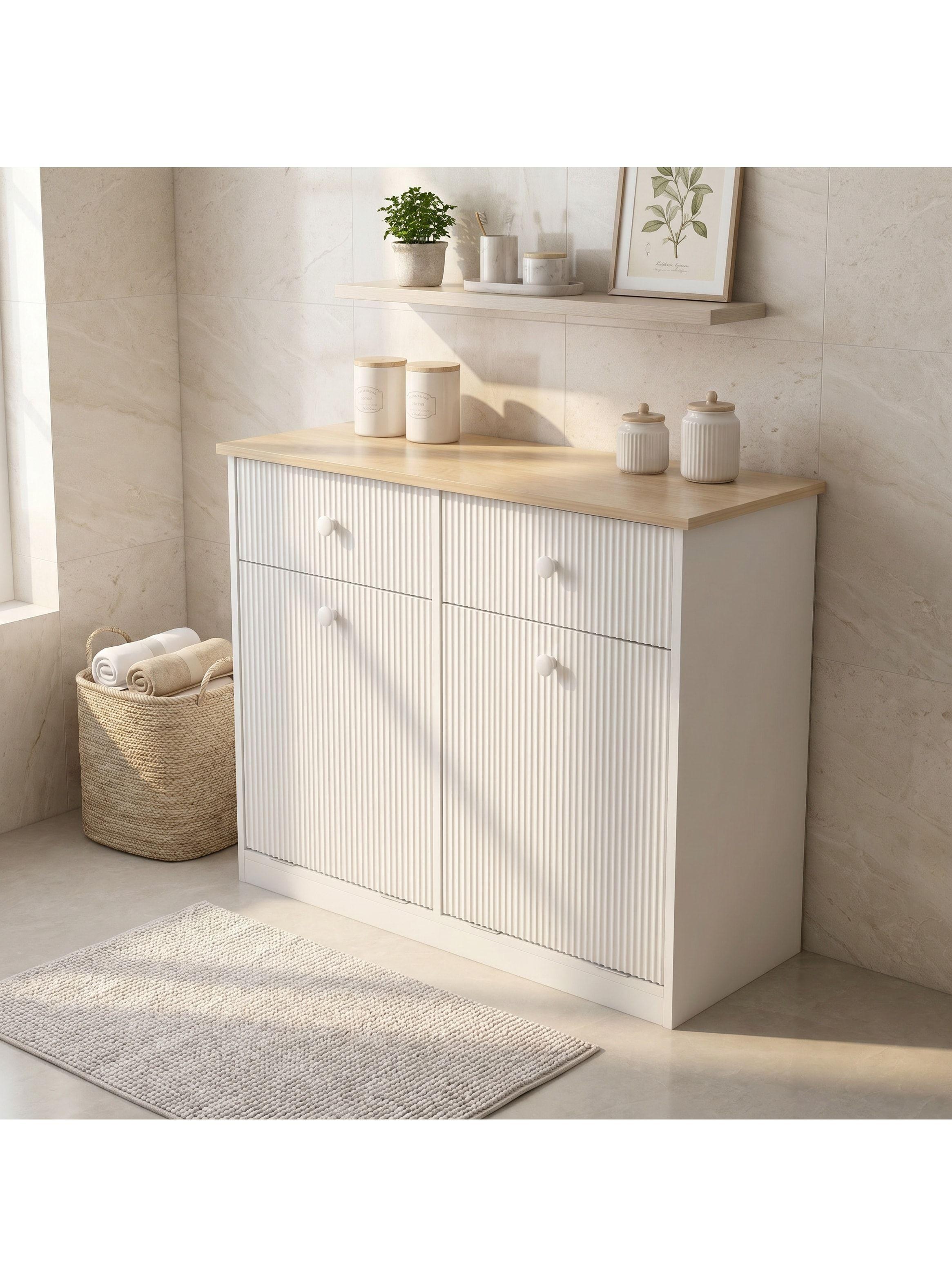 Mueble Cocina Depensa Aparador Comedor 2 Cestos Basurero Blanco-8