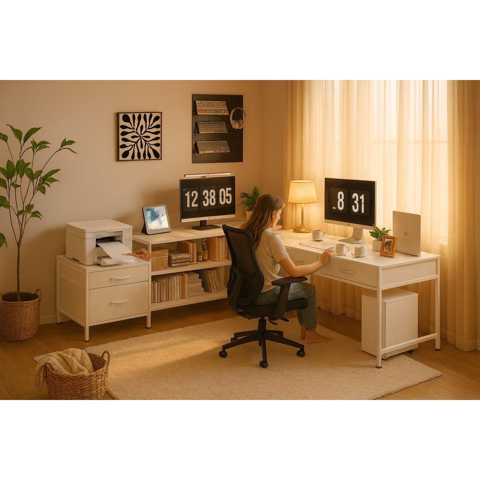 Escritorio Homeoffice Esquinero Forma L Oficina Convertible Blanco-2
