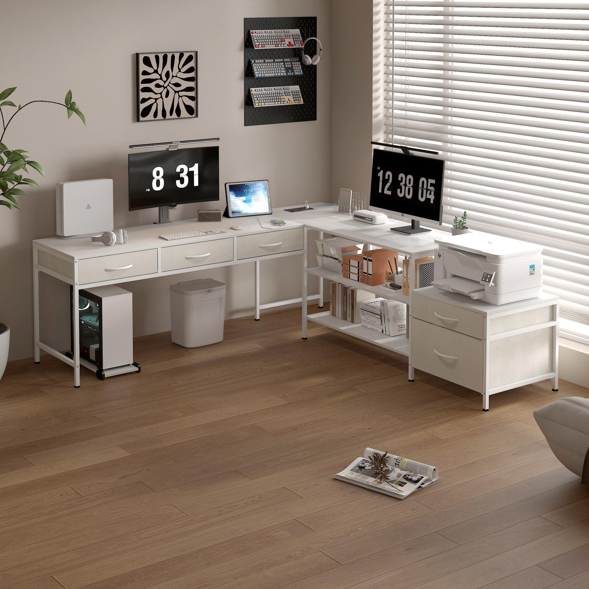 Escritorio Homeoffice Esquinero Forma L Oficina Convertible Blanco-4
