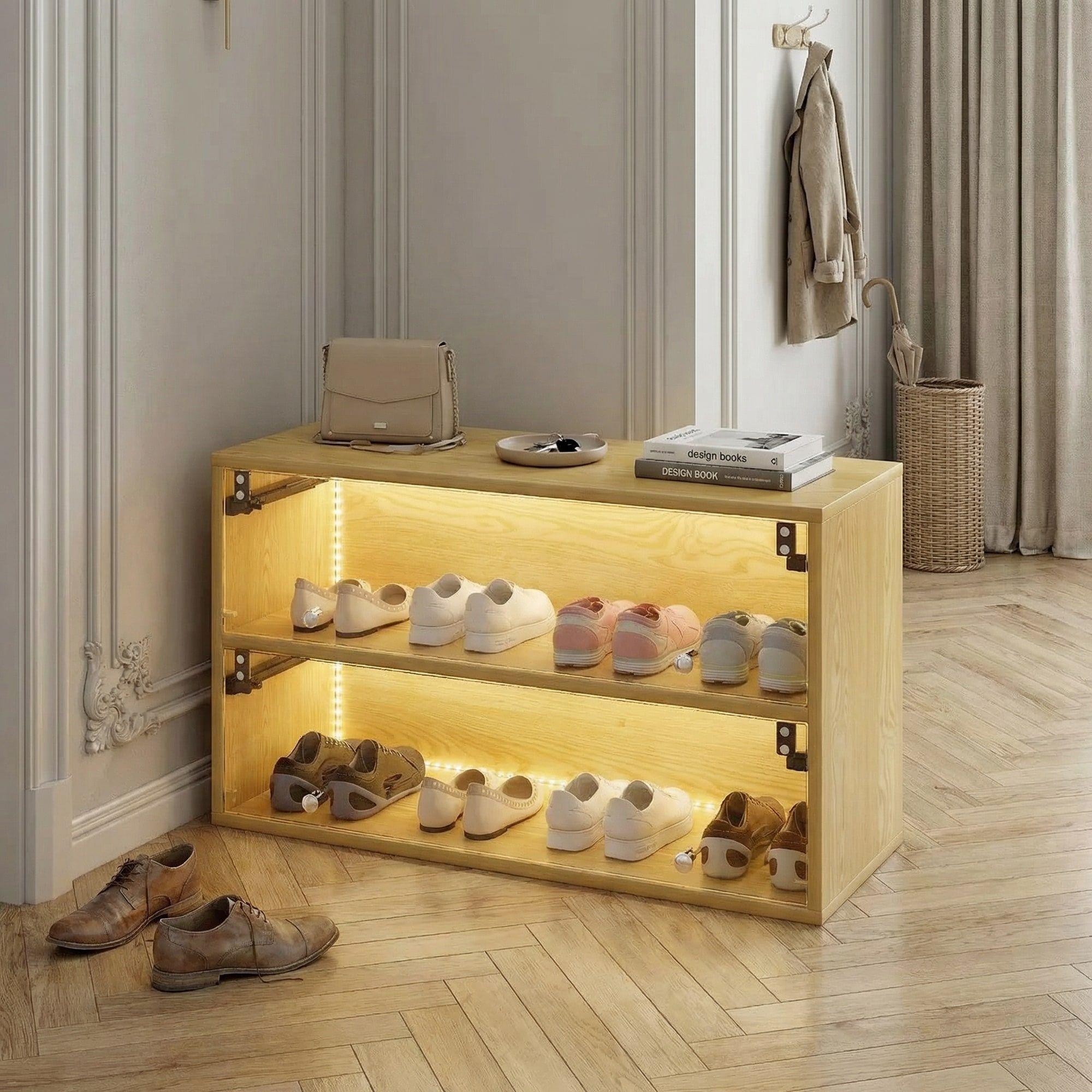 Zapatero 8 Pares Vidrio 85x51x35 Cm Marrón Luz Led Regulable Modulo Combinable-1