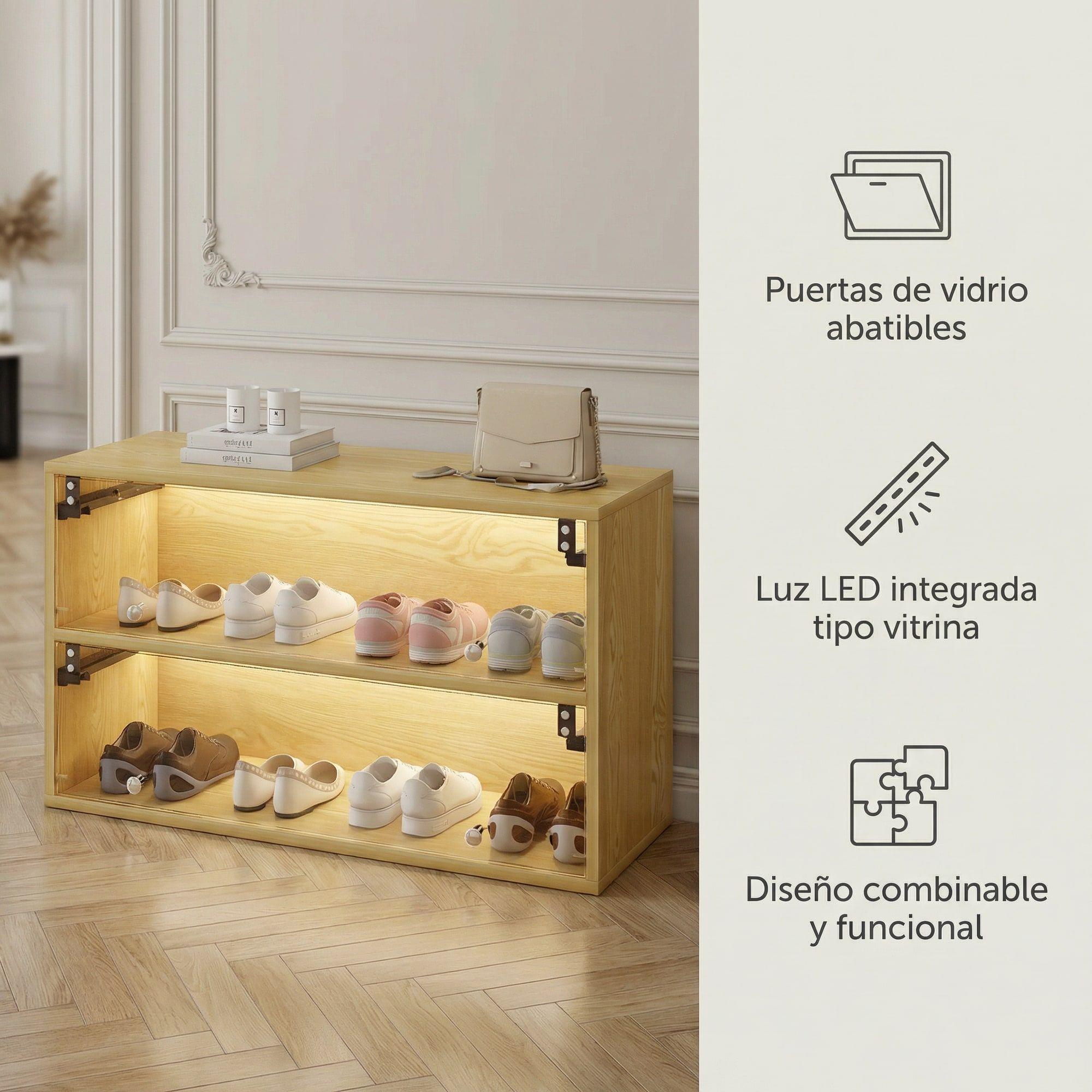 Zapatero 8 Pares Vidrio 85x51x35 Cm Marrón Luz Led Regulable Modulo Combinable-3