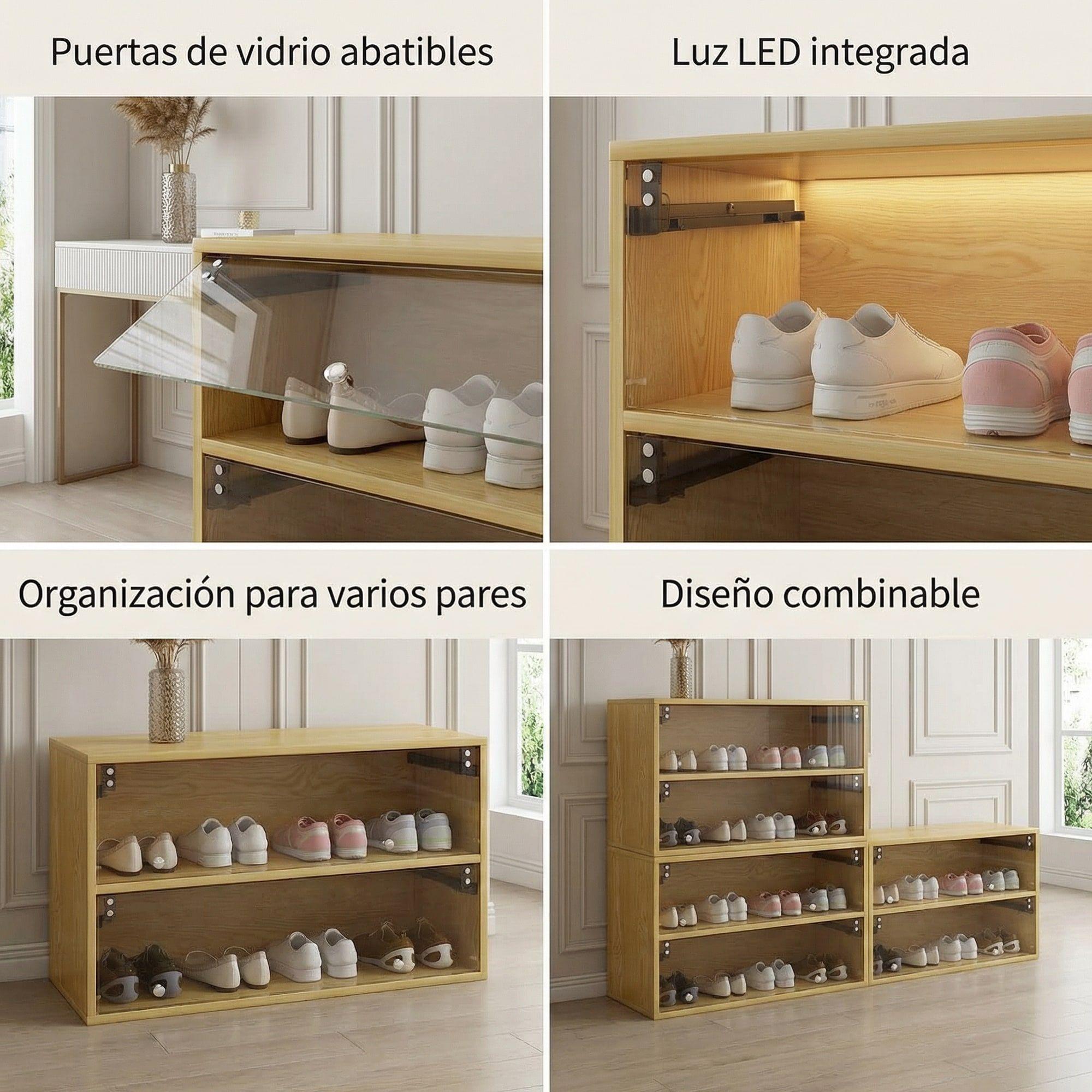 Zapatero 8 Pares Vidrio 85x51x35 Cm Marrón Luz Led Regulable Modulo Combinable-4