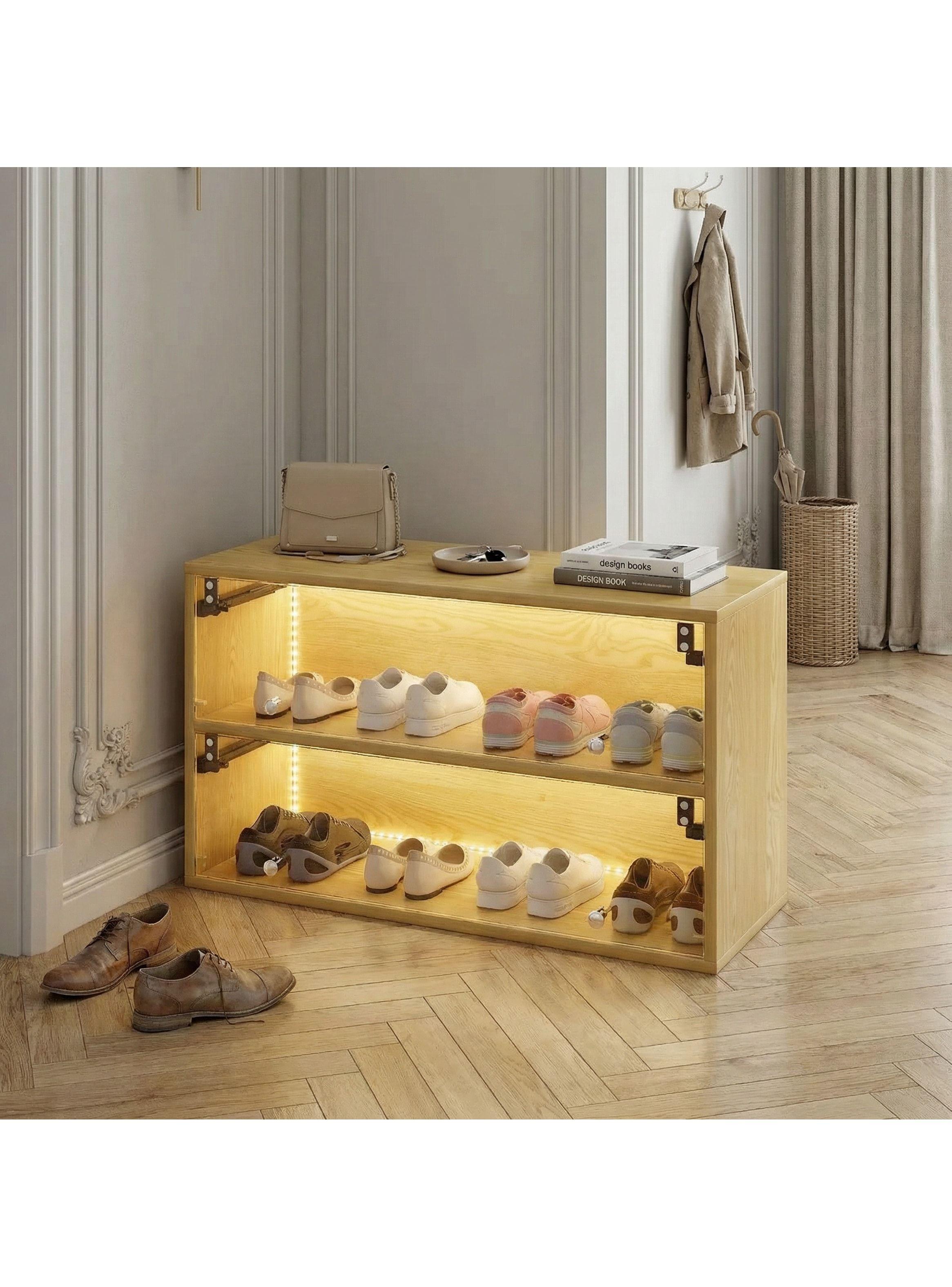 Zapatero 8 Pares Vidrio 85x51x35 Cm Marrón Luz Led Regulable Modulo Combinable-1