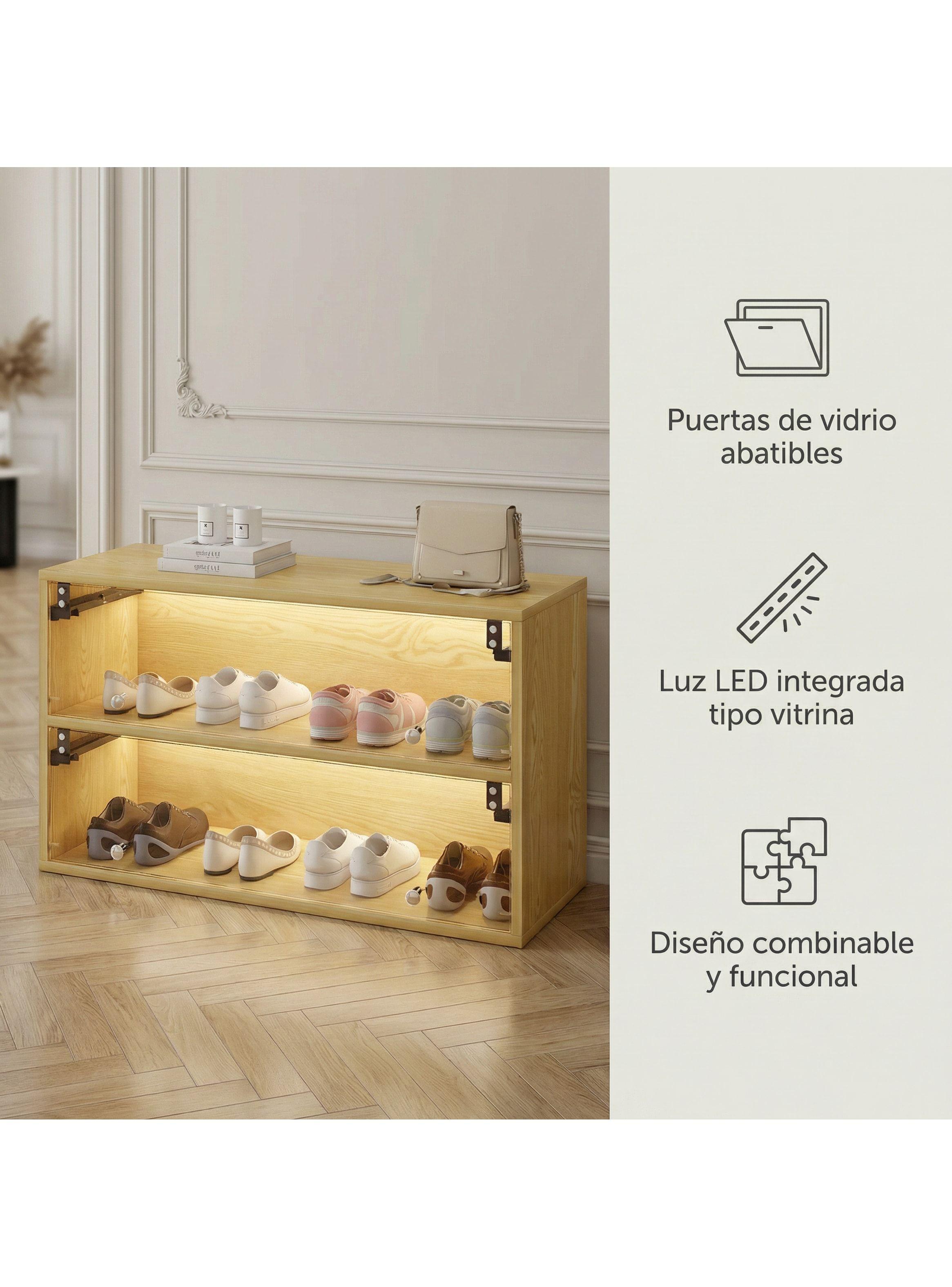 Zapatero 8 Pares Vidrio 85x51x35 Cm Marrón Luz Led Regulable Modulo Combinable-3