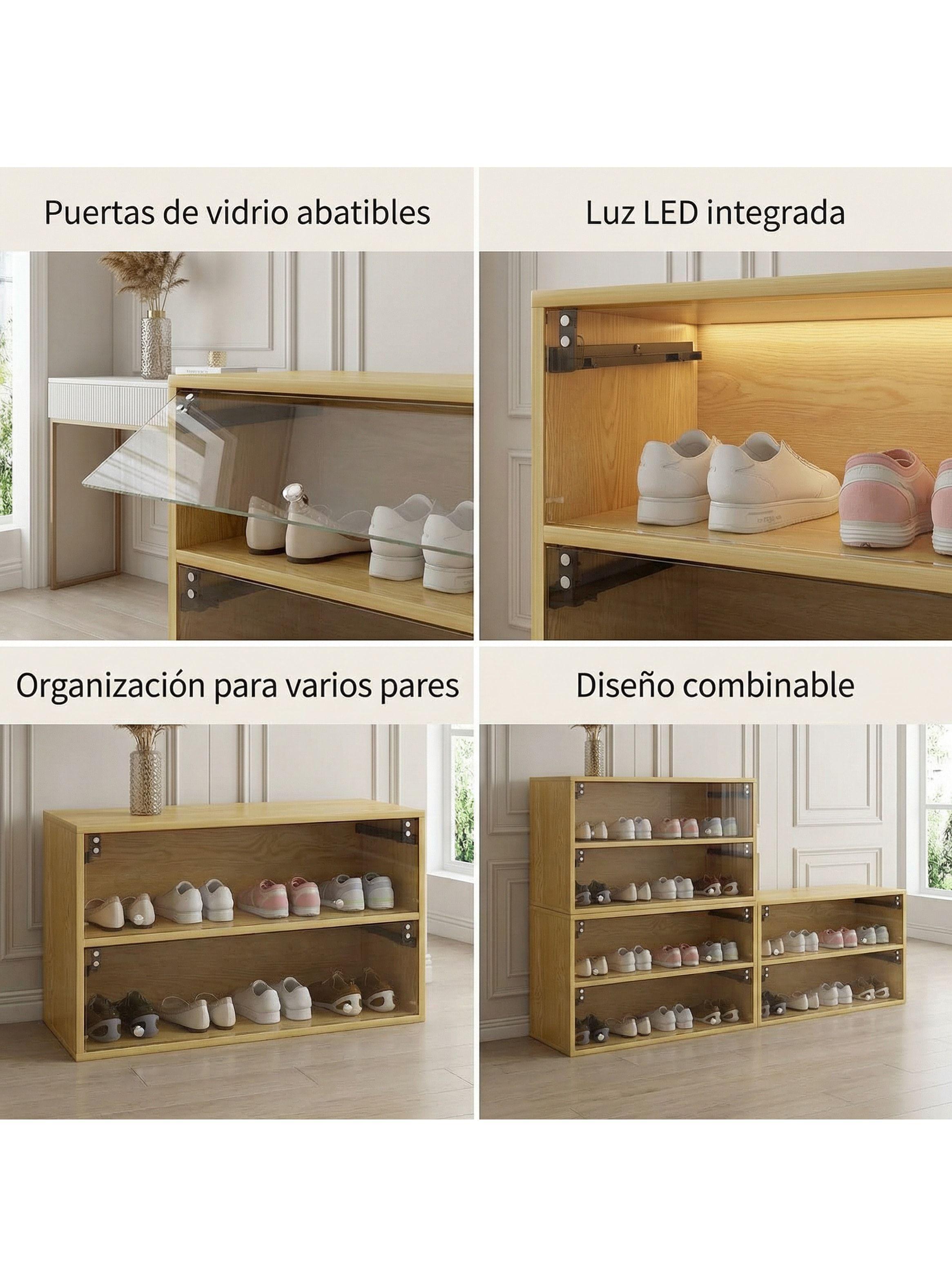 Zapatero 8 Pares Vidrio 85x51x35 Cm Marrón Luz Led Regulable Modulo Combinable-4