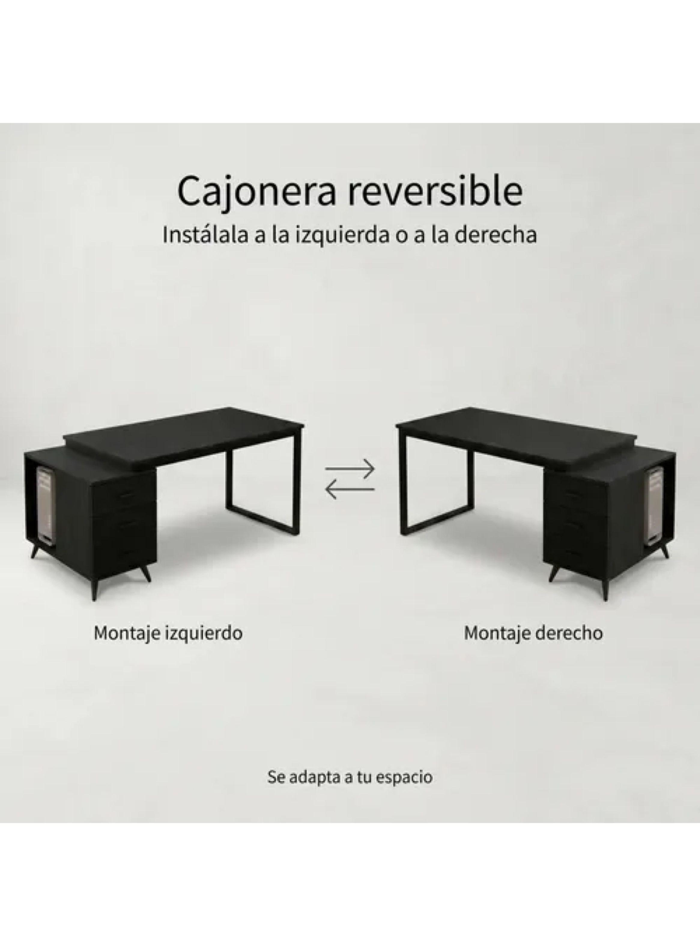 Escritorio Moderno Con Cajoneras 140x60x75cm Para Oficina Color Negro-3