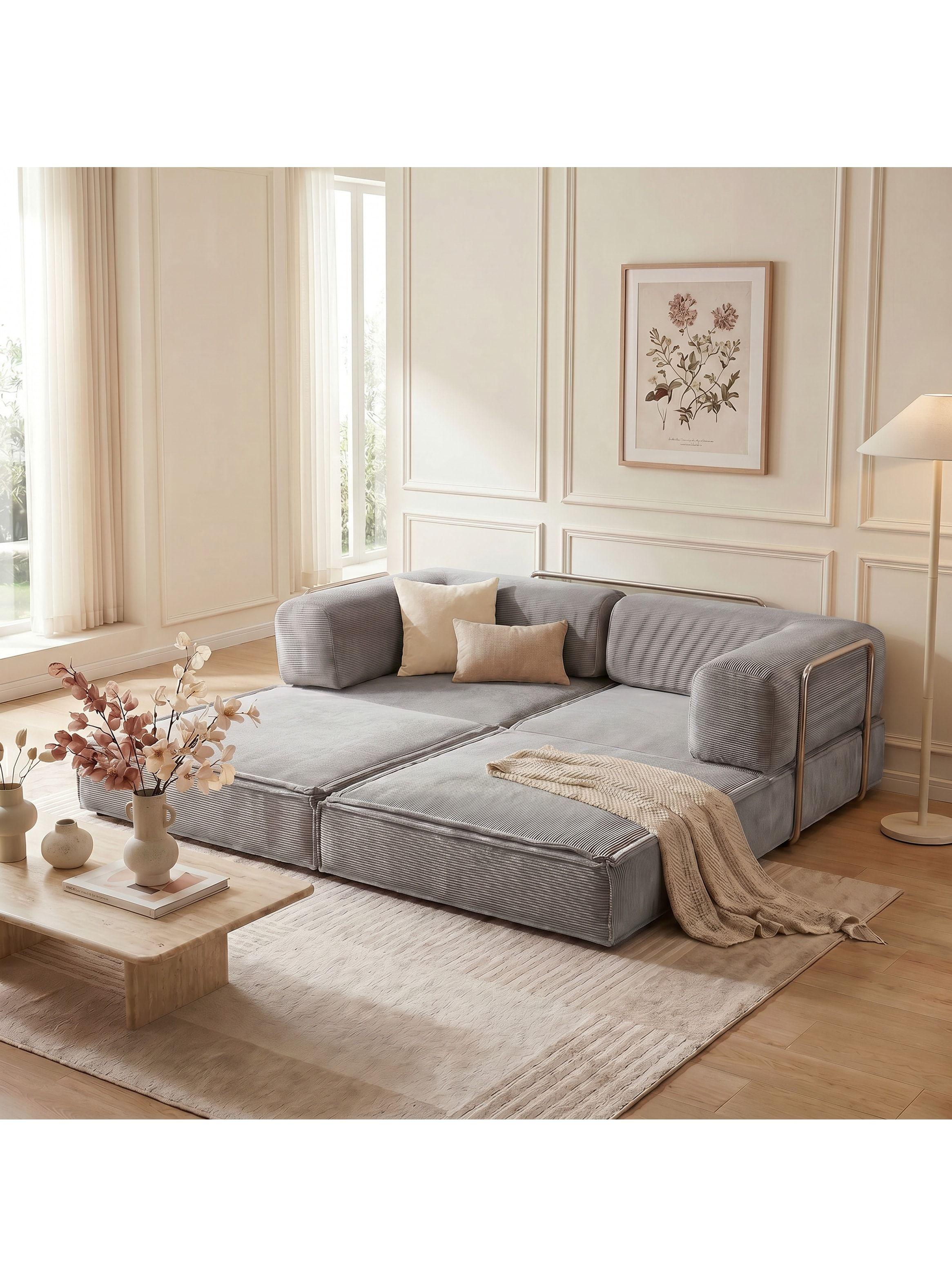 Sofa Cama King Modular 3 En 1 Convertible Alta Tencidad Gris-1