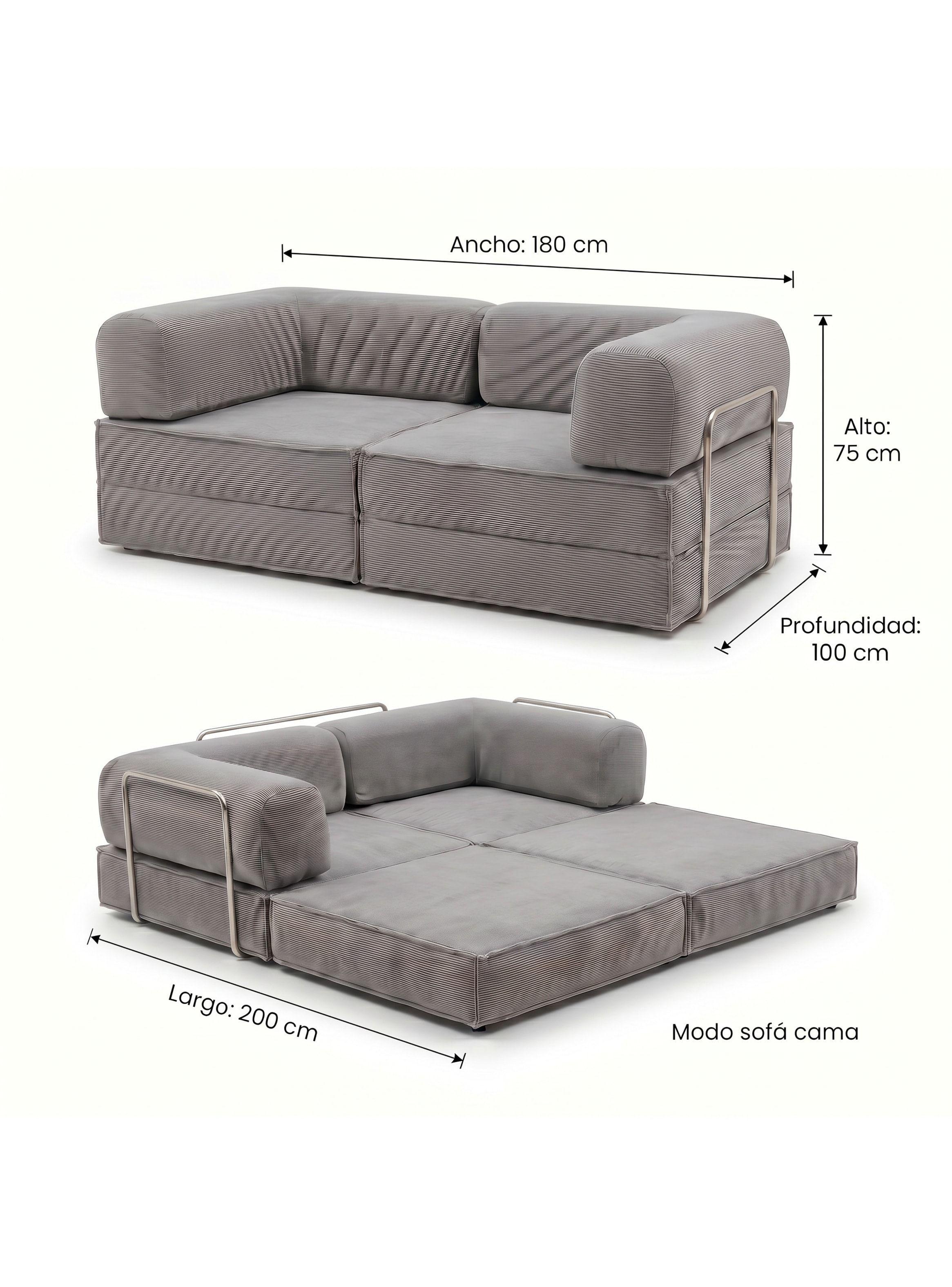 Sofa Cama King Modular 3 En 1 Convertible Alta Tencidad Gris-4