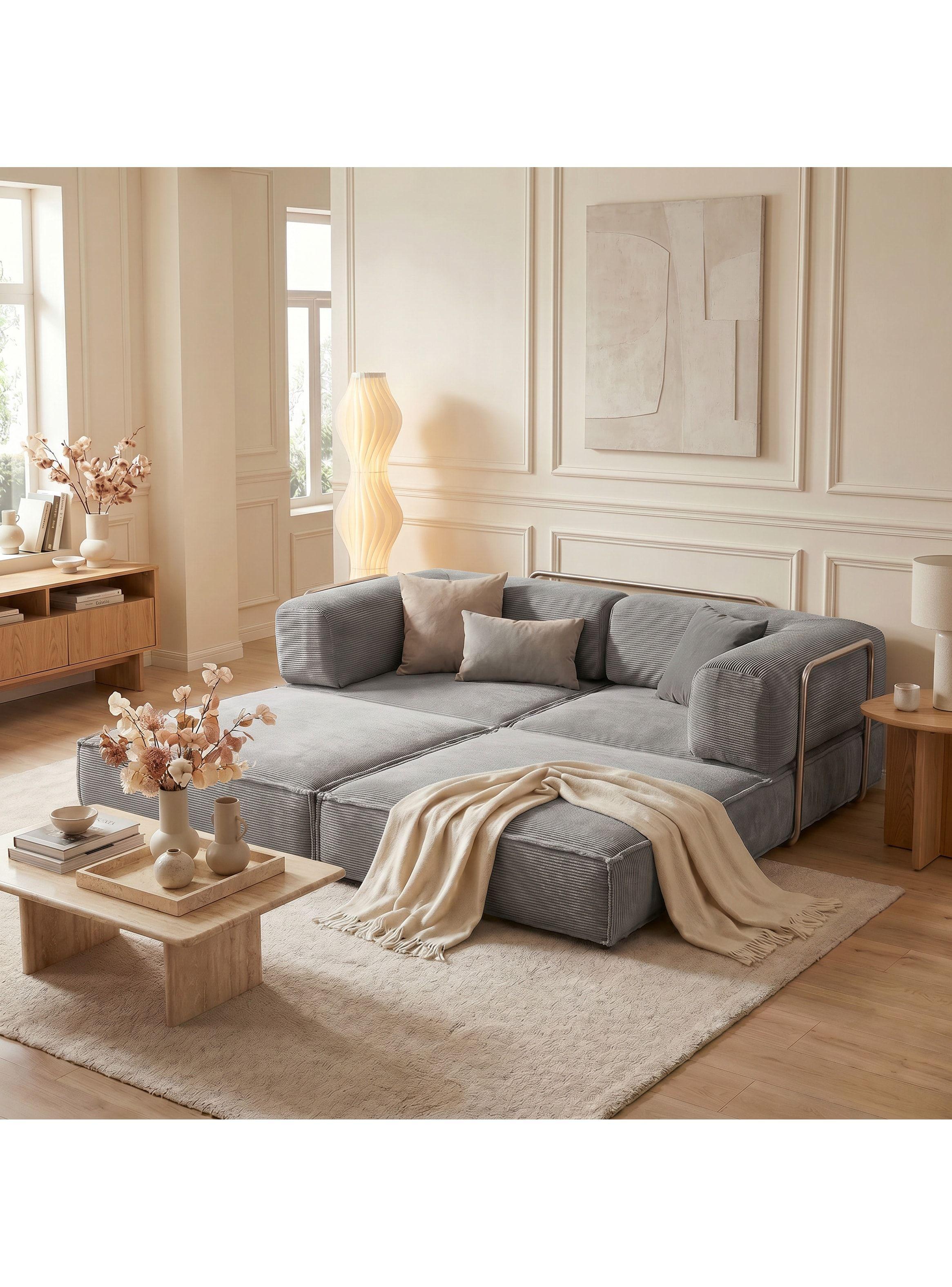 Sofa Cama King Modular 3 En 1 Convertible Alta Tencidad Gris-6