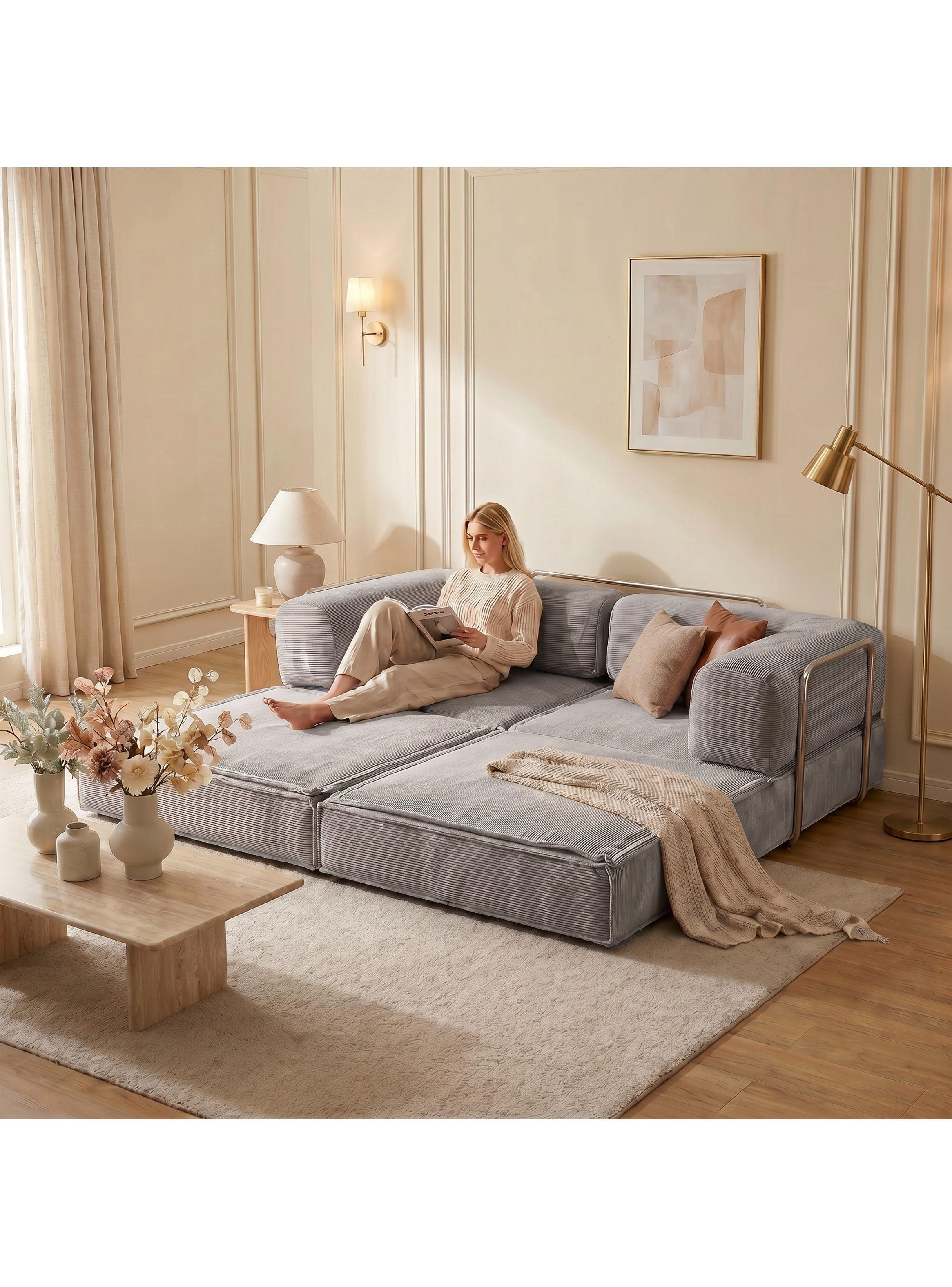 Sofa Cama King Modular 3 En 1 Convertible Alta Tencidad Gris-7