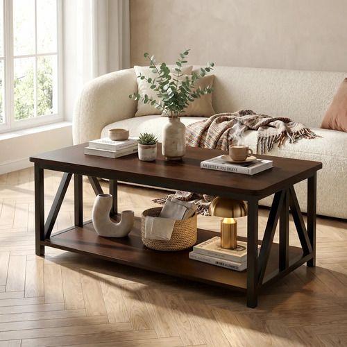 Mesa De Centro Minimalista Con Cubierta De Melamina 100cm Color Marrón Oscuro-0