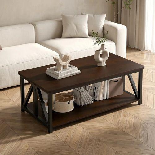 Mesa De Centro Minimalista Con Cubierta De Melamina 100cm Color Marrón Oscuro-1