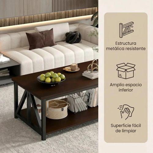 Mesa De Centro Minimalista Con Cubierta De Melamina 100cm Color Marrón Oscuro-2